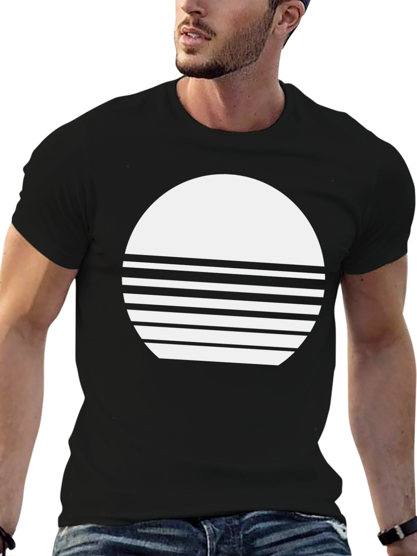 Modern Graphic Tee - Black with White Circle Design