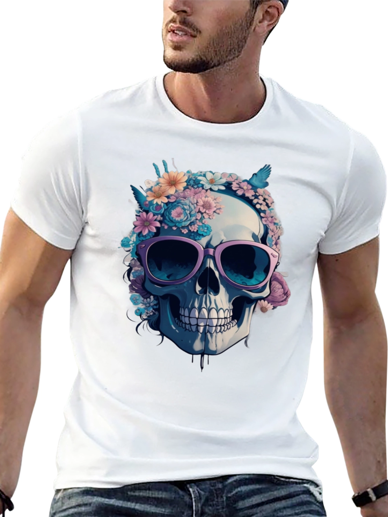 Floral Skull Graphic Tee - Stylish Skull T-Shirt