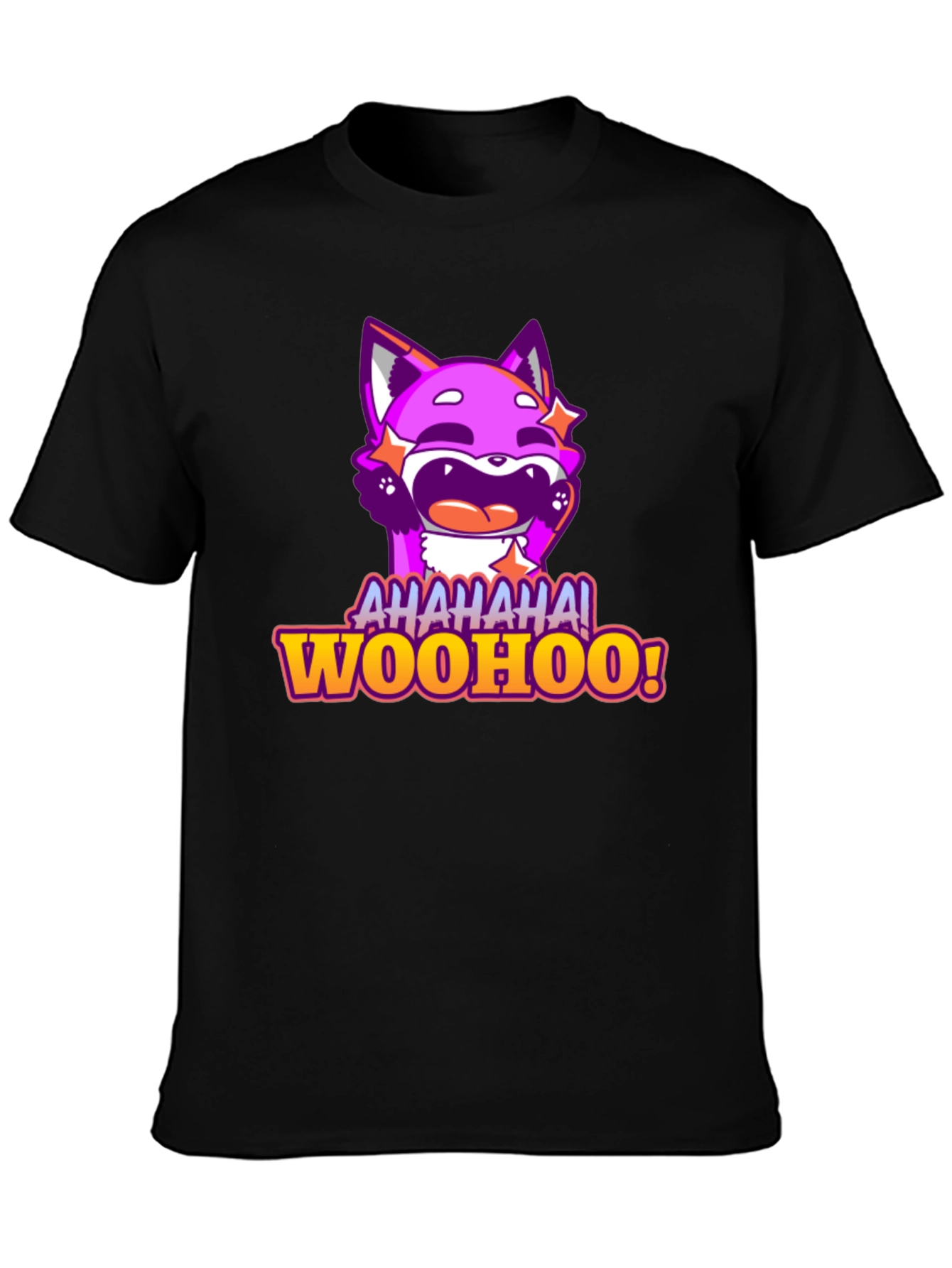 Funny Purple Fox Cartoon Graphic Tee - AHAHAA! WOOHOO!