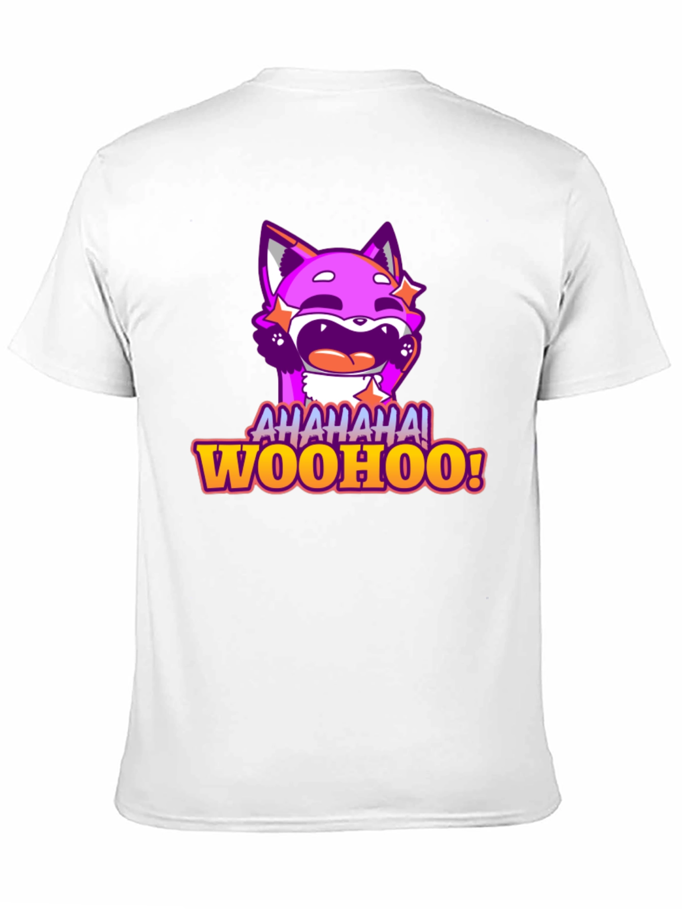 Funny Purple Fox Cartoon Graphic Tee - AHAHAA! WOOHOO!