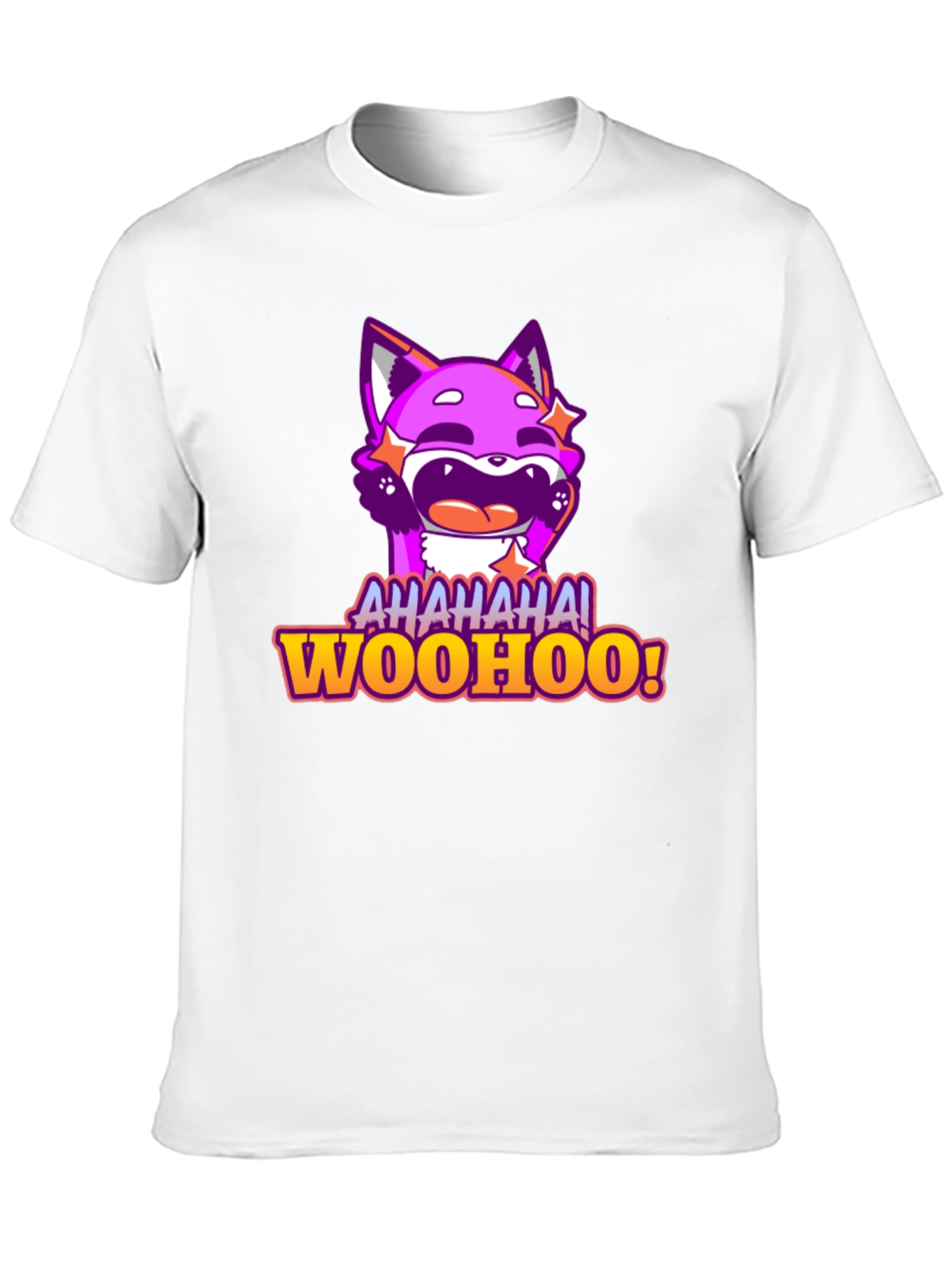 Funny Purple Fox Cartoon Graphic Tee - AHAHAA! WOOHOO!