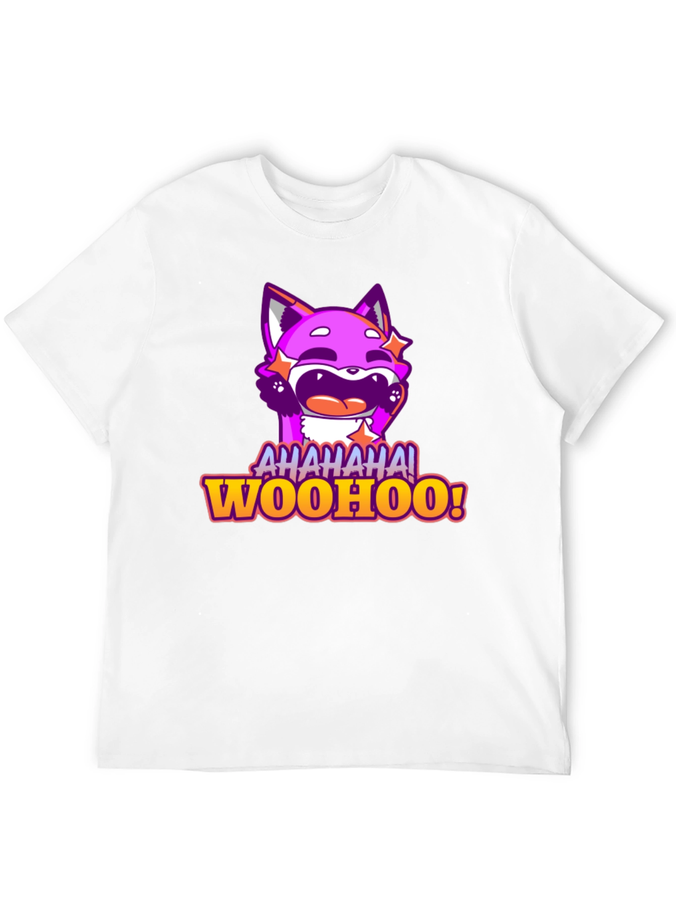 Funny Purple Fox Cartoon Graphic Tee - AHAHAA! WOOHOO!