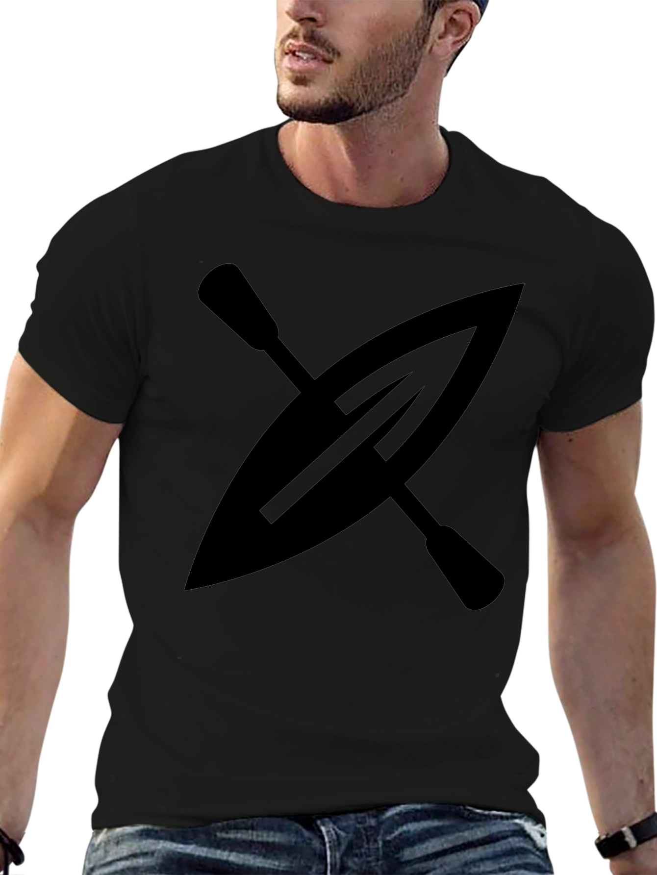 Kayak Paddle Graphic Tee - Black Cotton Shirt