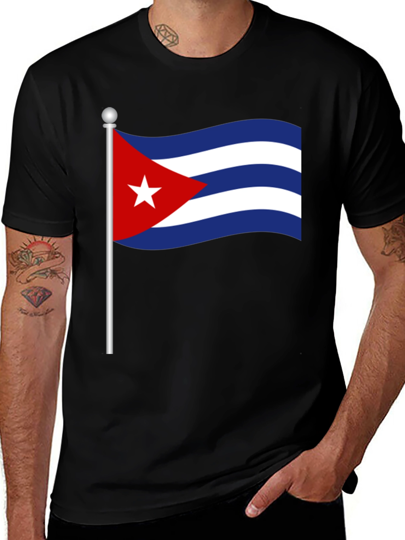 Cuba Flag T-Shirt - Black Crew Neck Tee