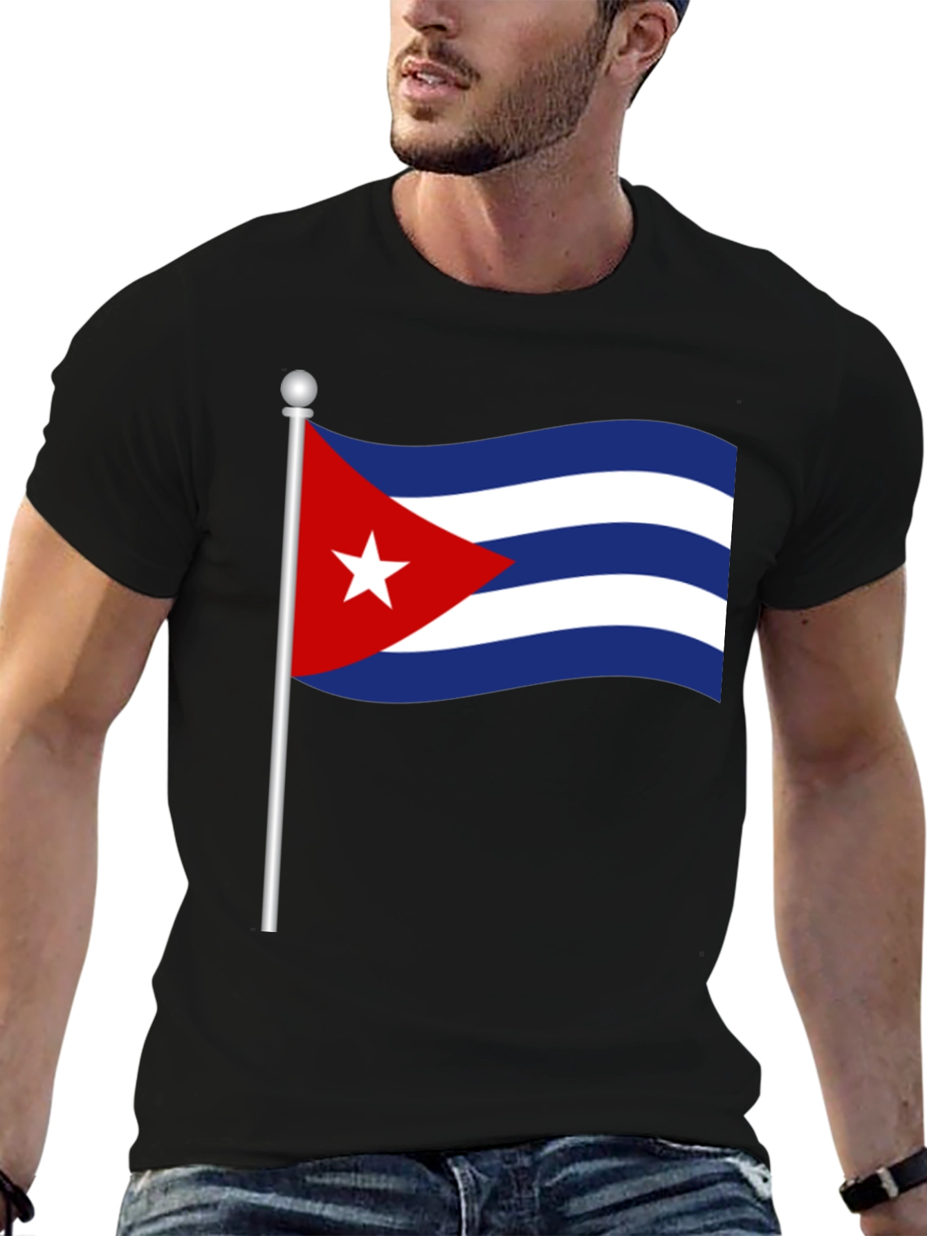 Cuba Flag T-Shirt - Black Crew Neck Tee