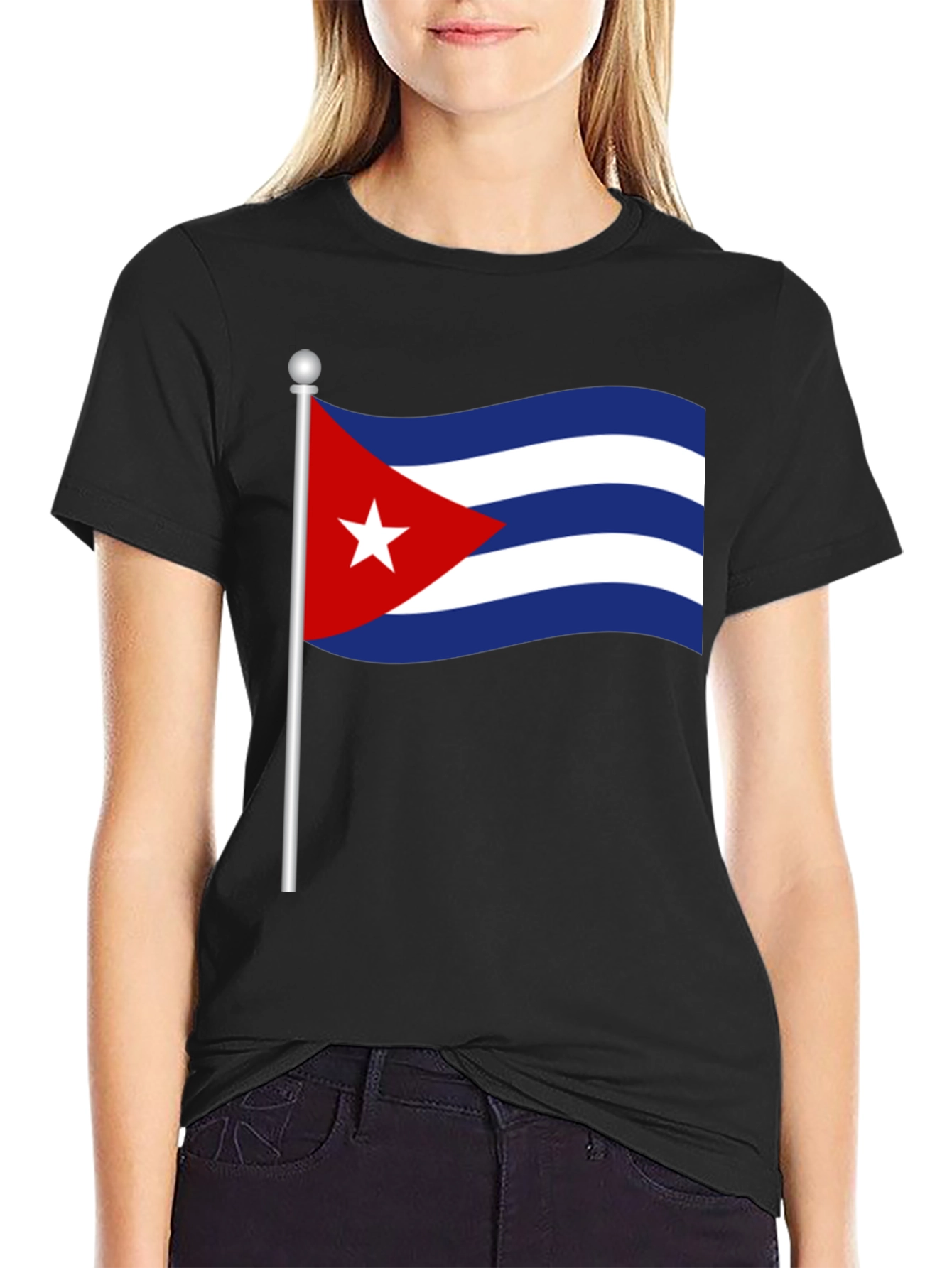 Cuba Flag T-Shirt - Black Crew Neck Tee