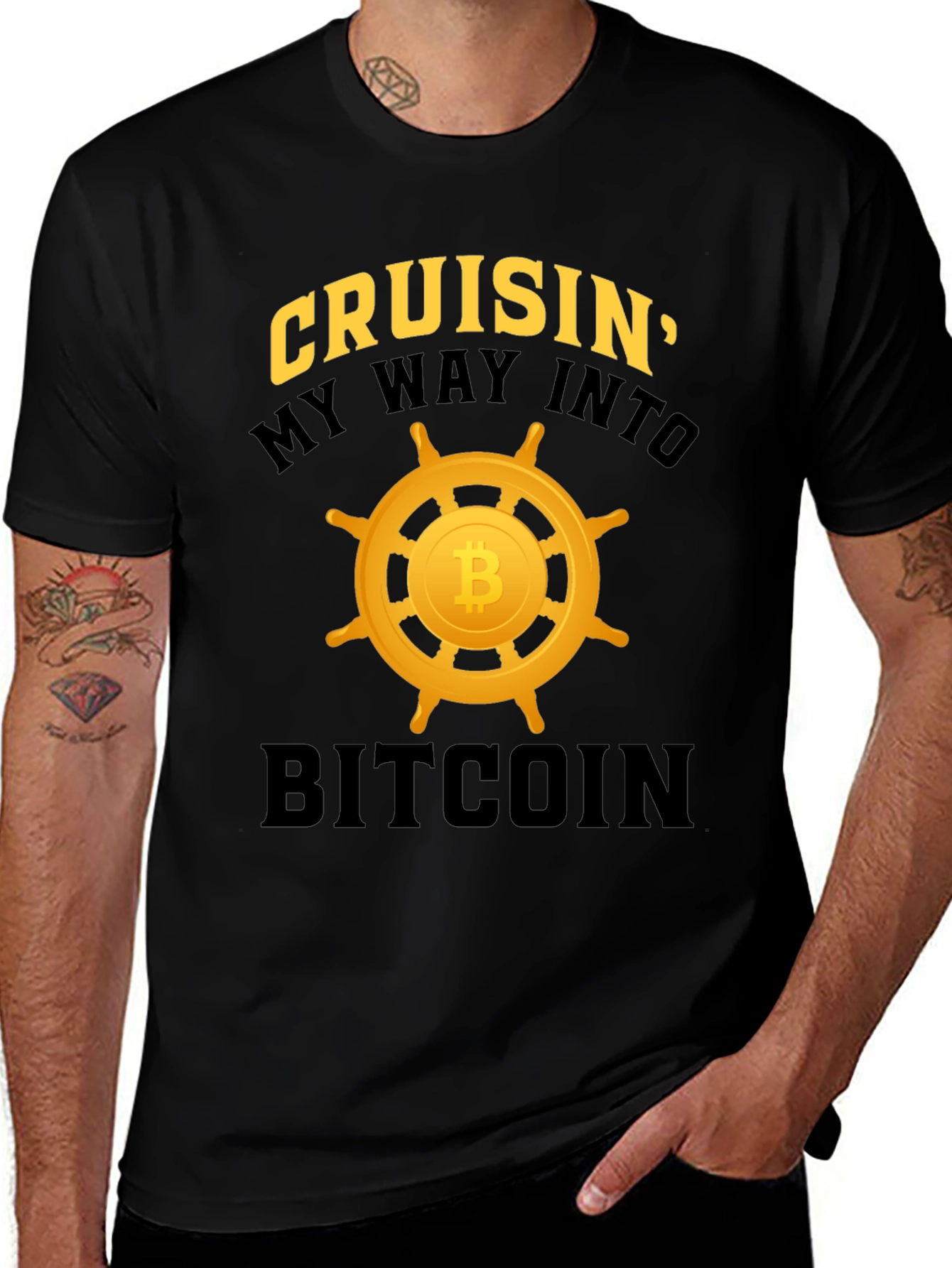 Cruisin Into Bitcoin Black Graphic T-Shirt