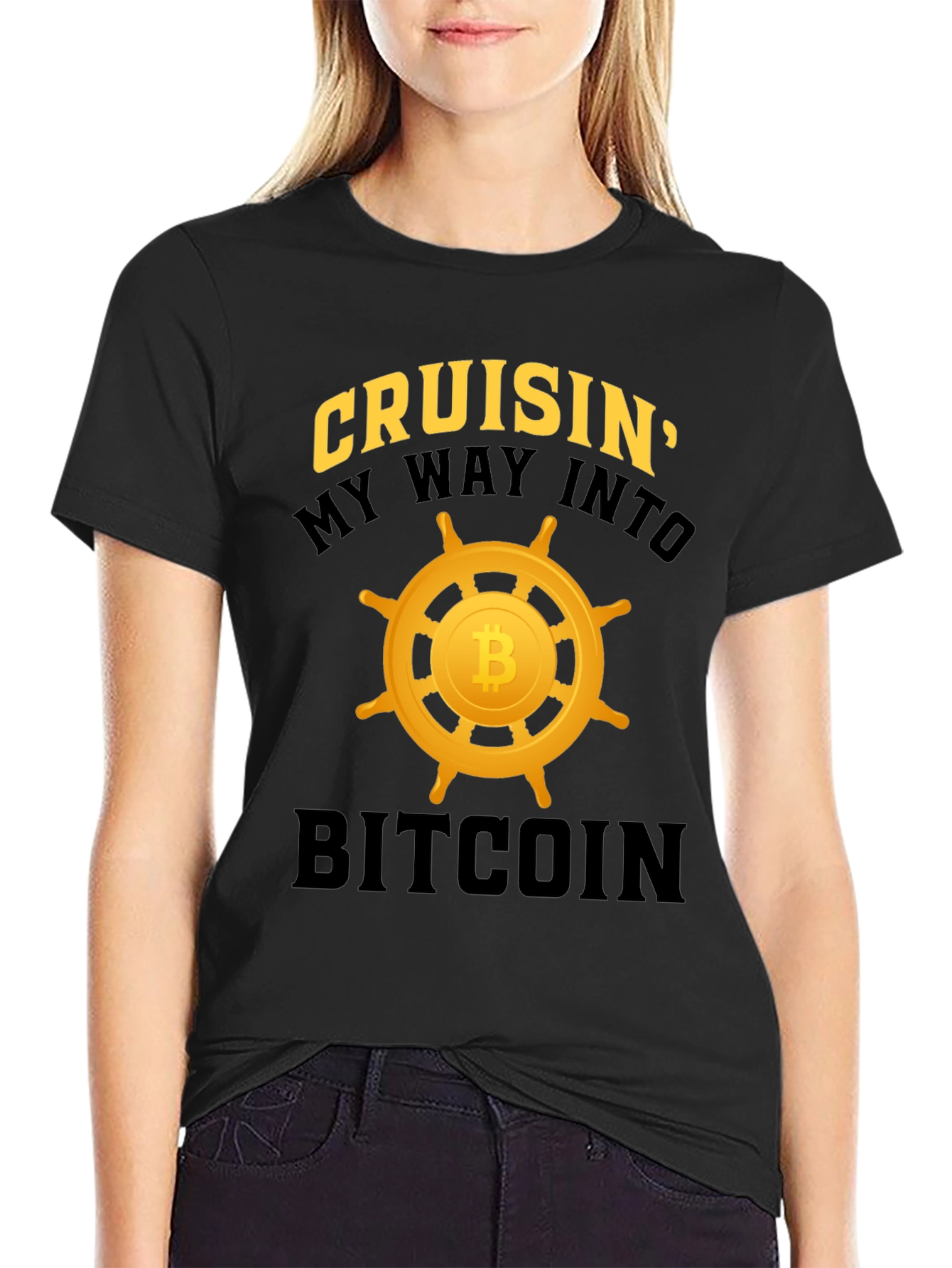 Cruisin Into Bitcoin Black Graphic T-Shirt