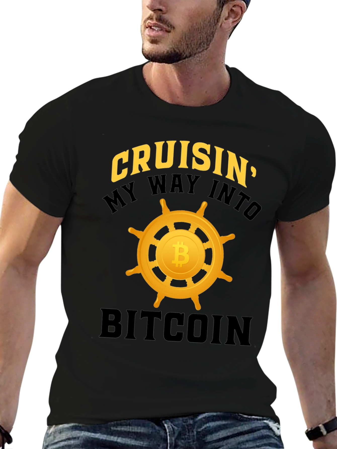 Cruisin Into Bitcoin Black Graphic T-Shirt