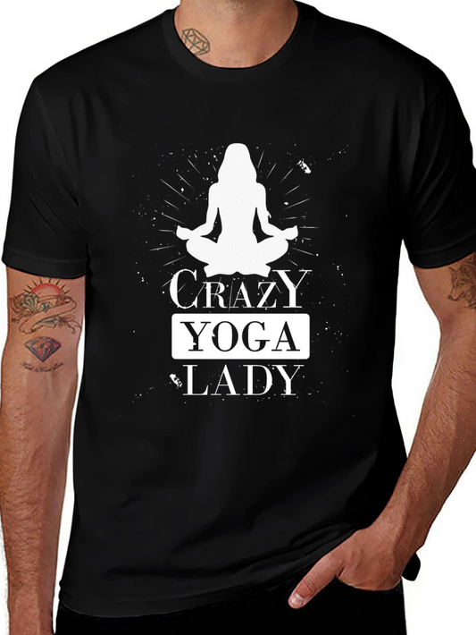 Crazy Yoga Lady T-Shirt - Black Cotton Tee
