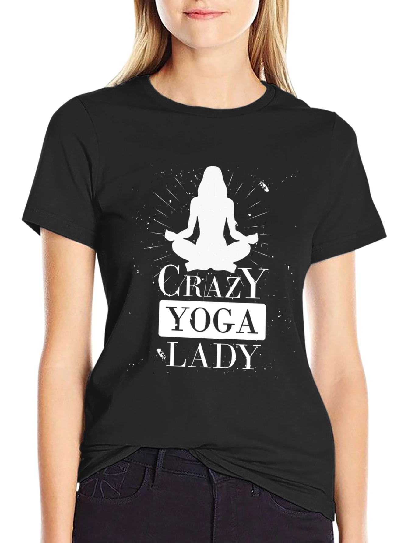 Crazy Yoga Lady T-Shirt - Black Cotton Tee