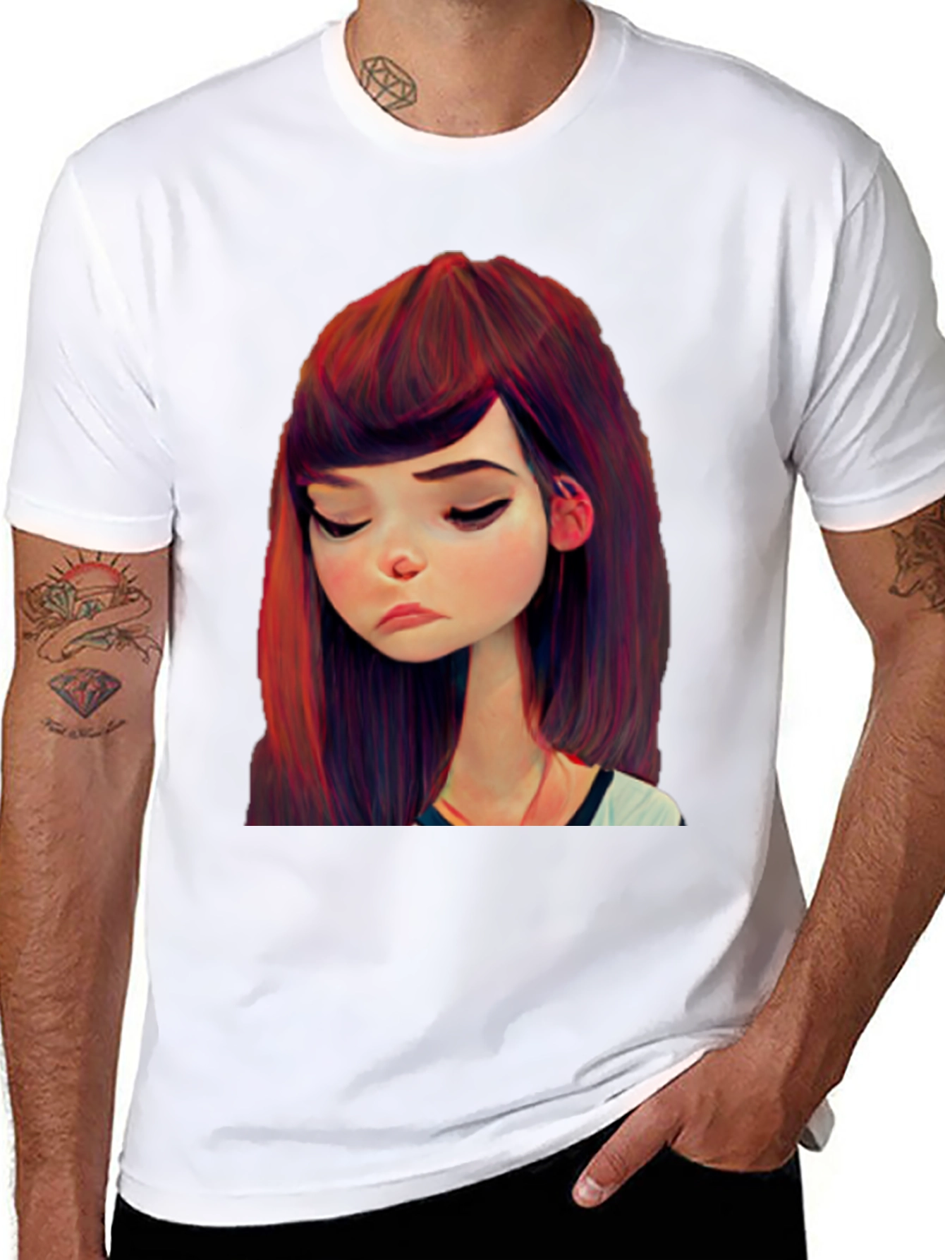 Cartoon Girl Graphic Black T-Shirt