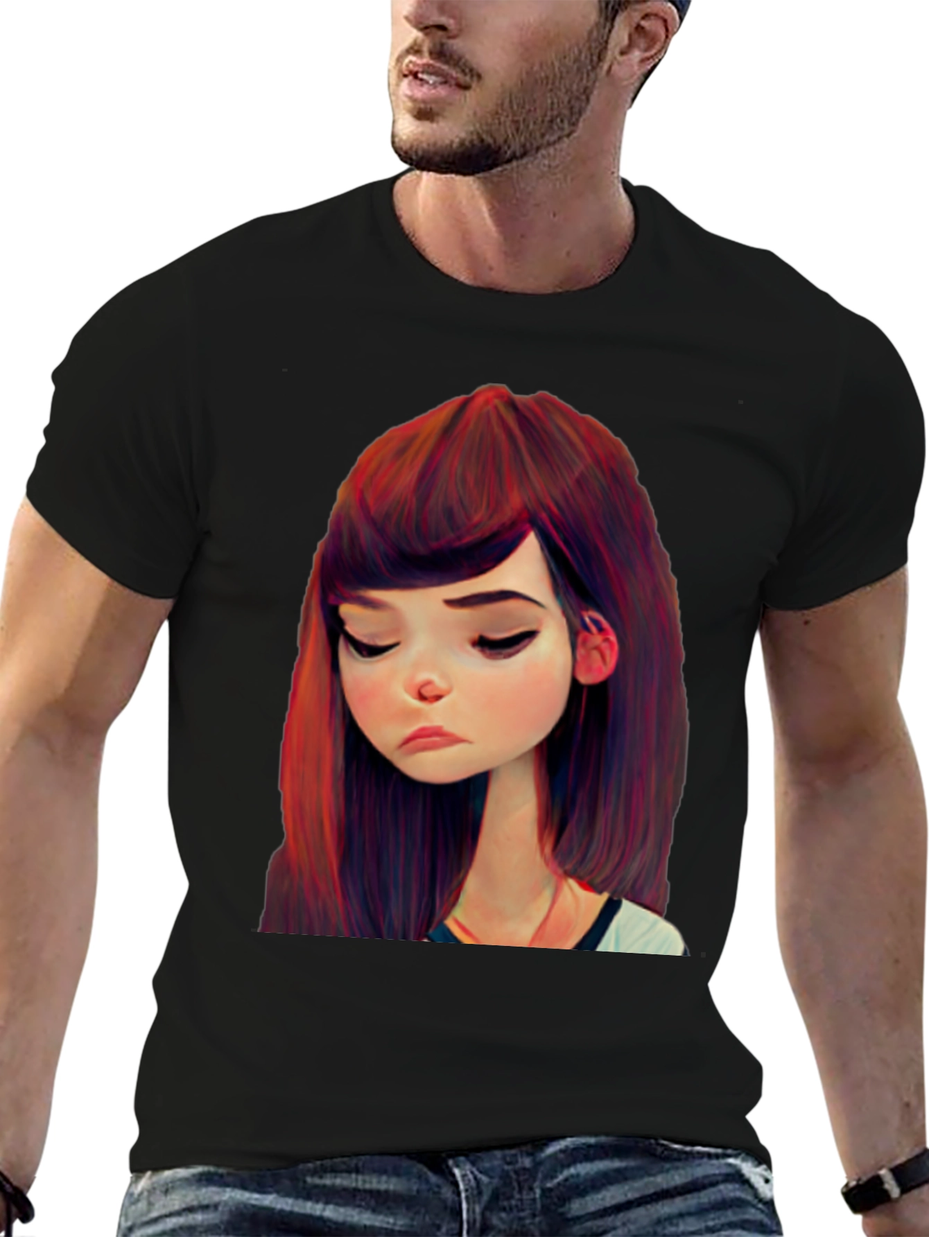 Cartoon Girl Graphic Black T-Shirt