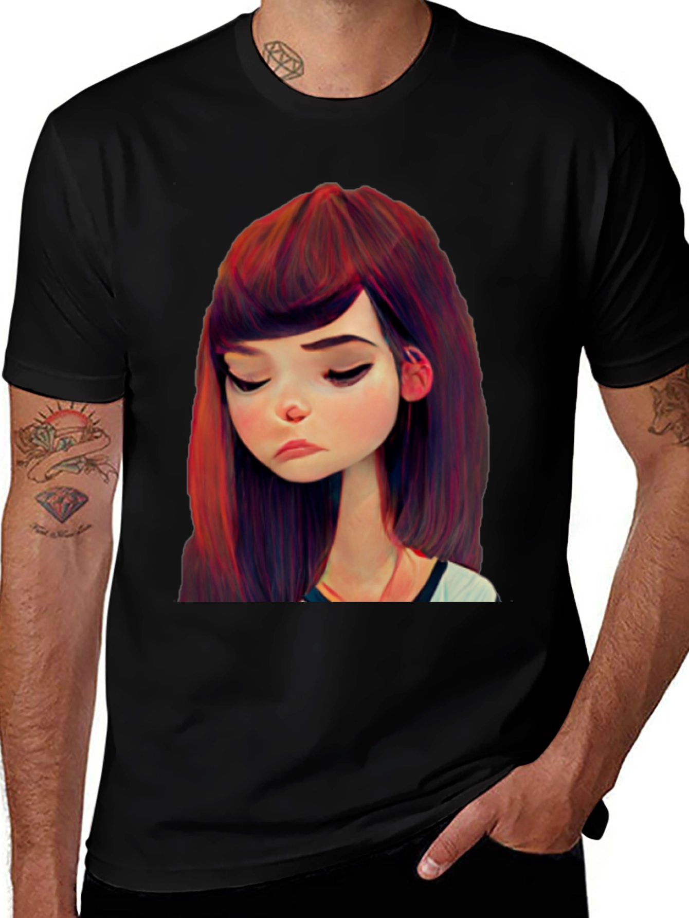 Cartoon Girl Graphic Black T-Shirt