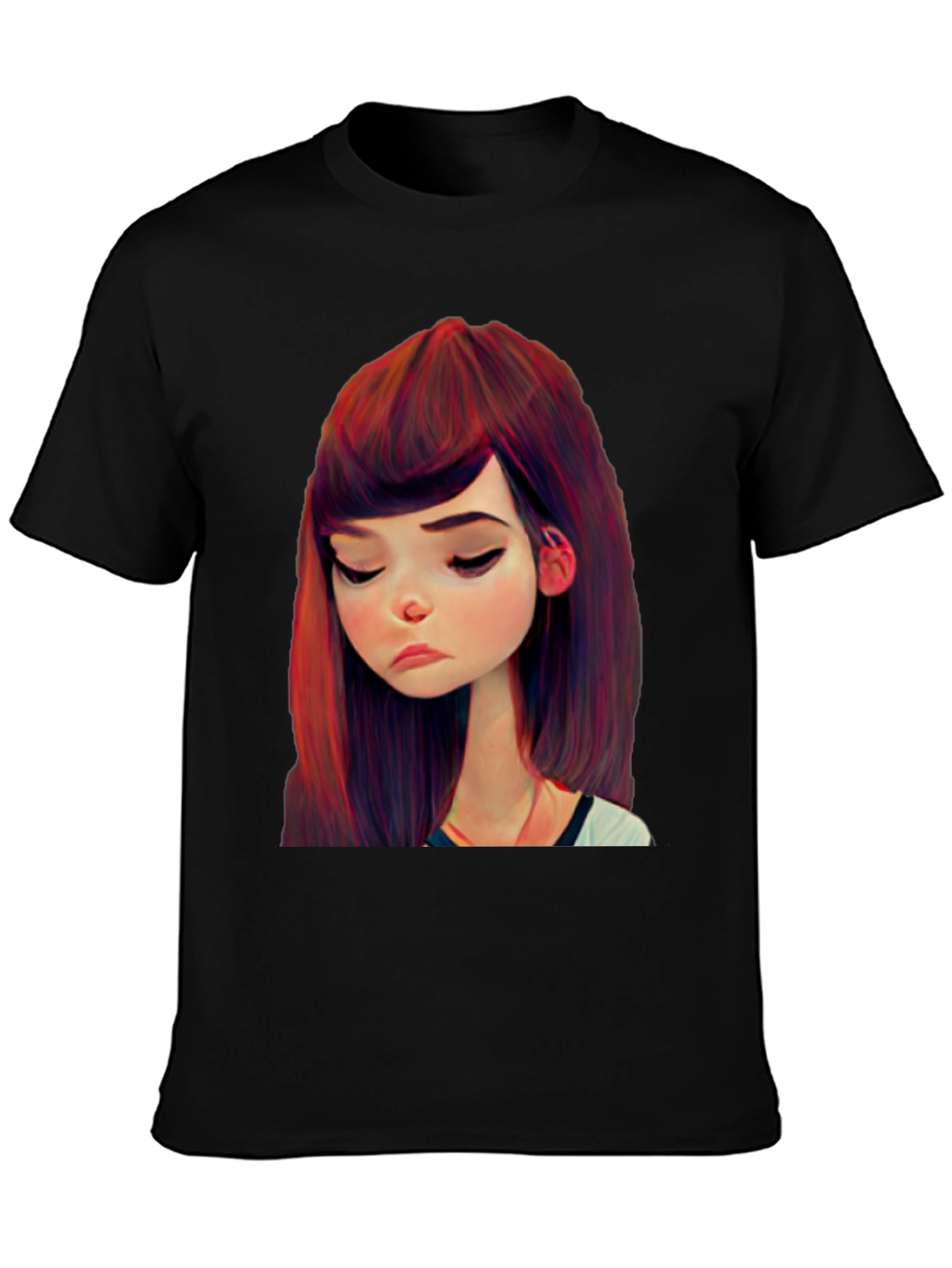 Cartoon Girl Graphic Black T-Shirt