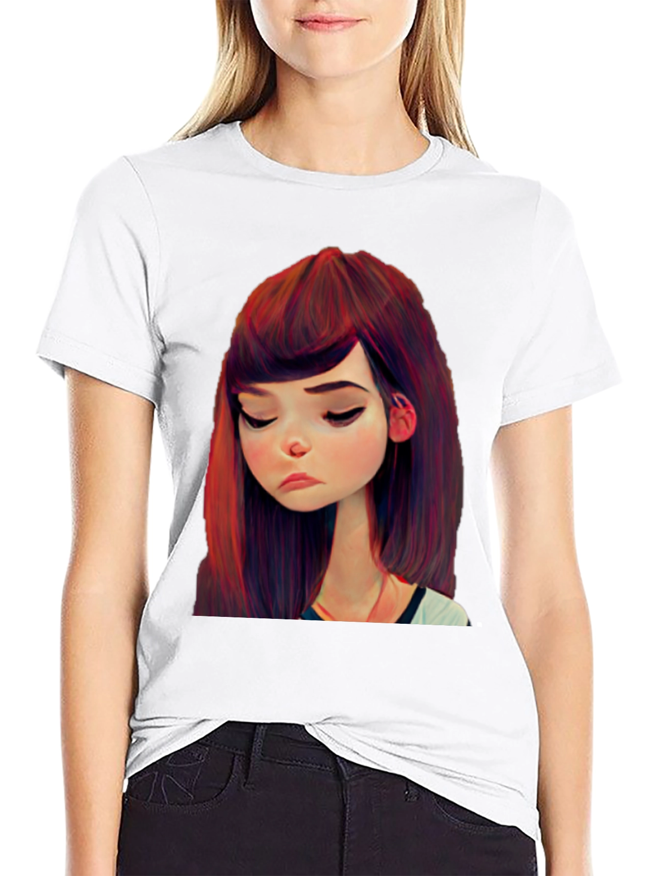 Cartoon Girl Graphic Black T-Shirt