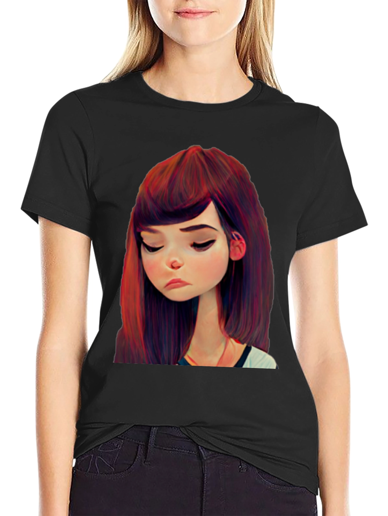 Cartoon Girl Graphic Black T-Shirt