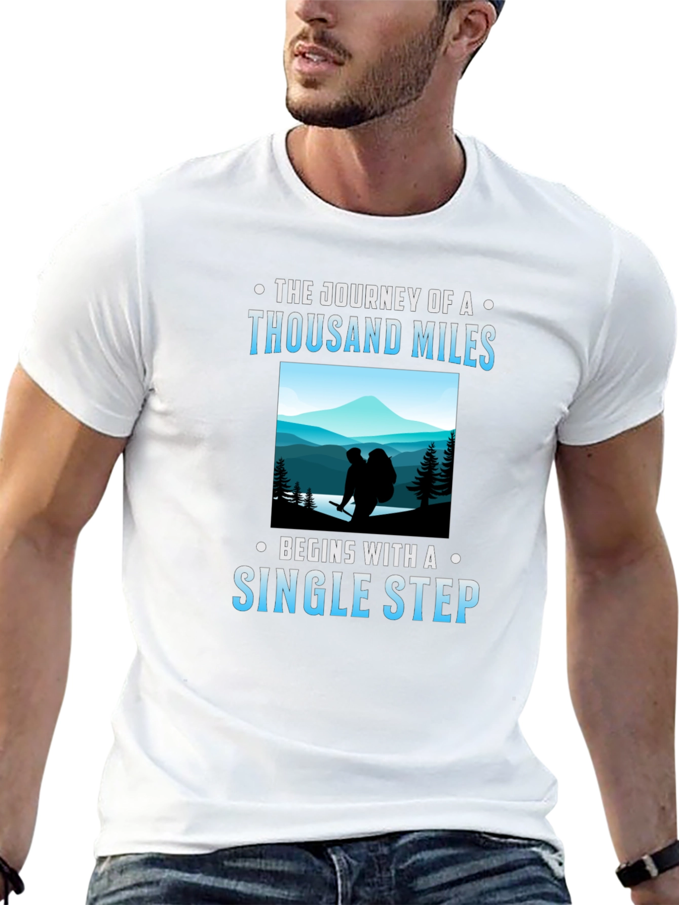 Inspirational Hiking T-Shirt - Thousand Miles Journey