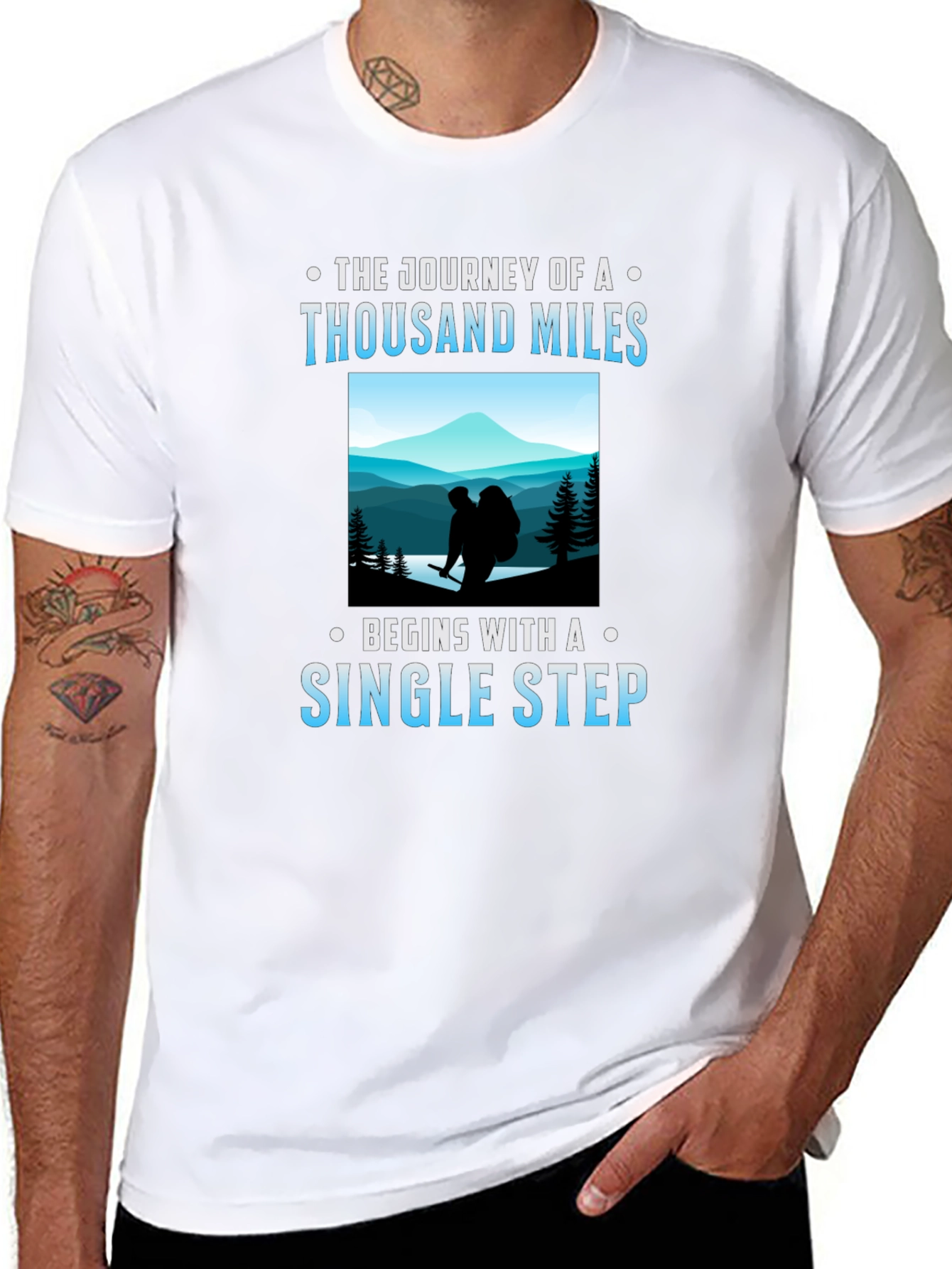 Inspirational Hiking T-Shirt - Thousand Miles Journey