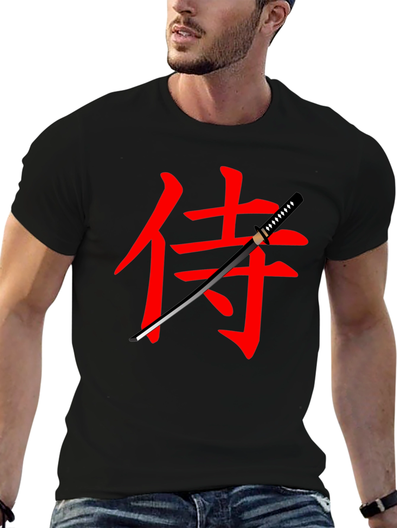 Samurai Sword Graphic Tee - Black Cotton T-Shirt