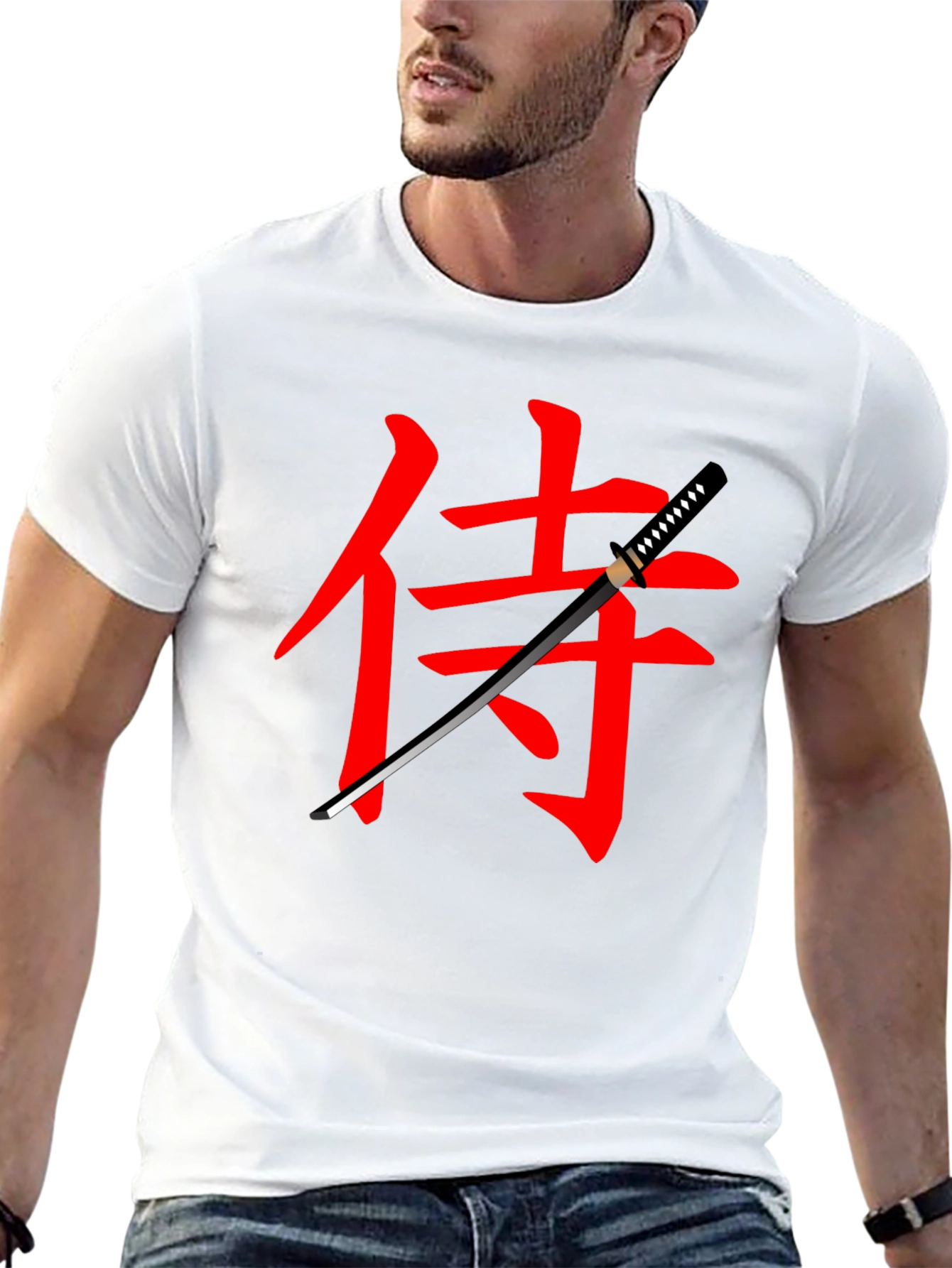 Samurai Sword Graphic Tee - Black Cotton T-Shirt