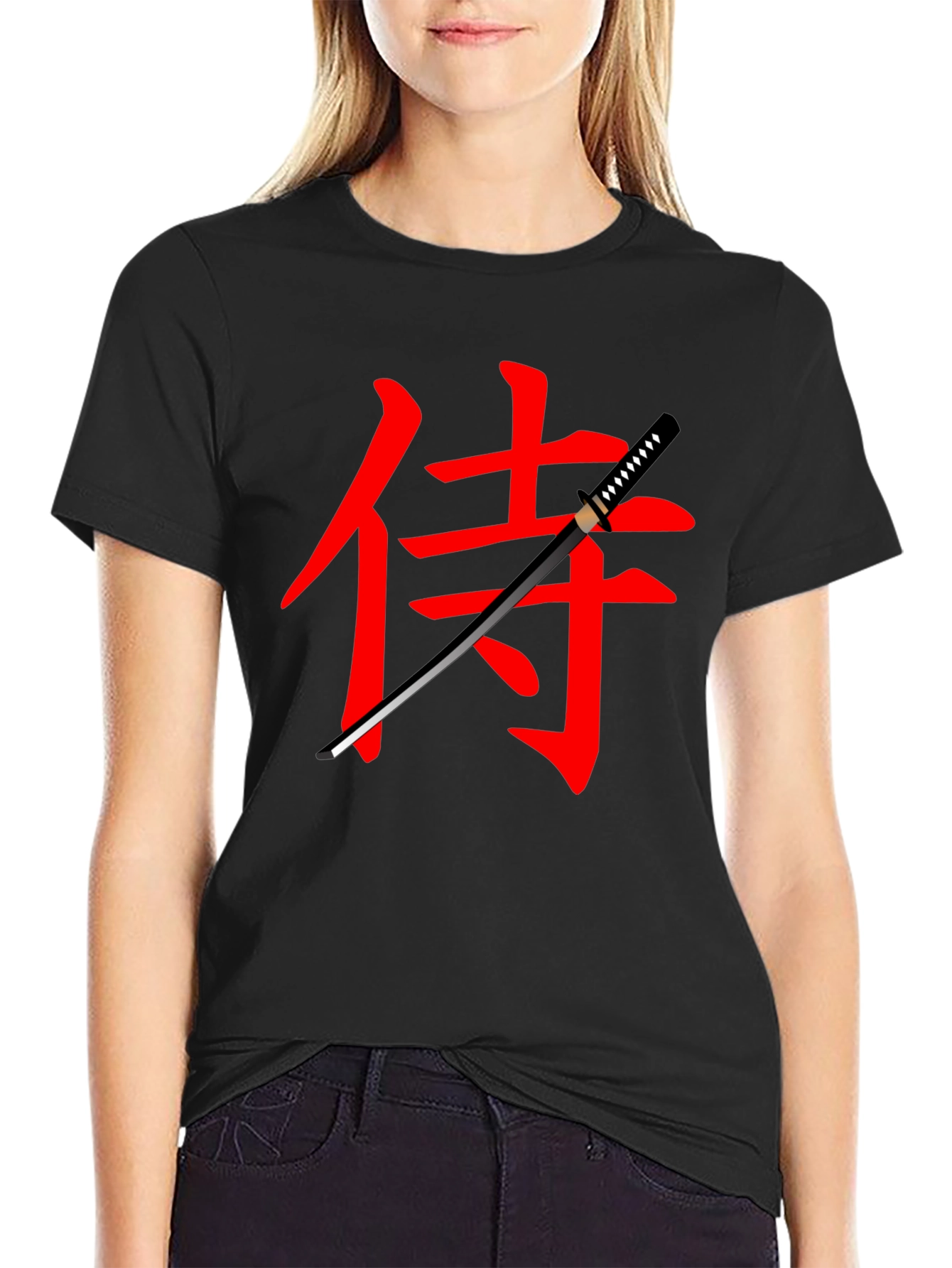 Samurai Sword Graphic Tee - Black Cotton T-Shirt