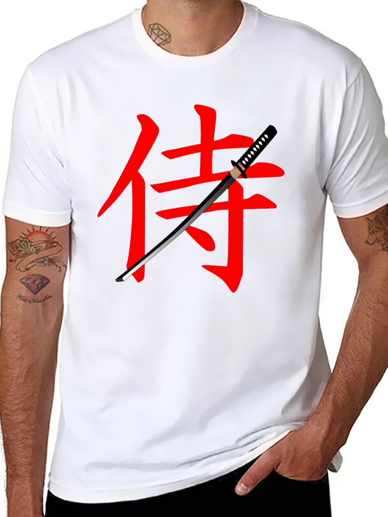 Samurai Sword Graphic Tee - Black Cotton T-Shirt