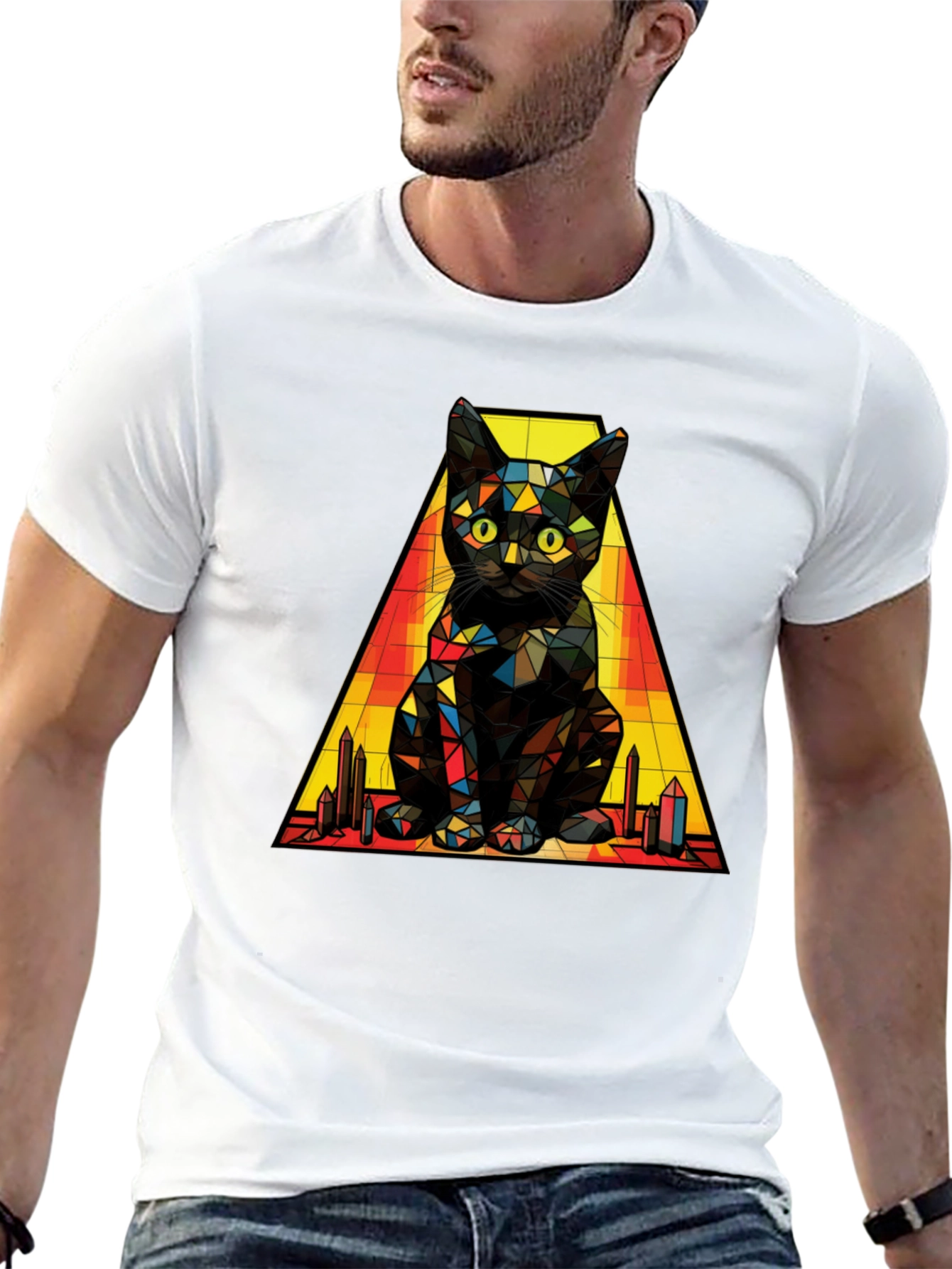 Geometric Cat T-Shirt: Modern Artistic Feline Tee