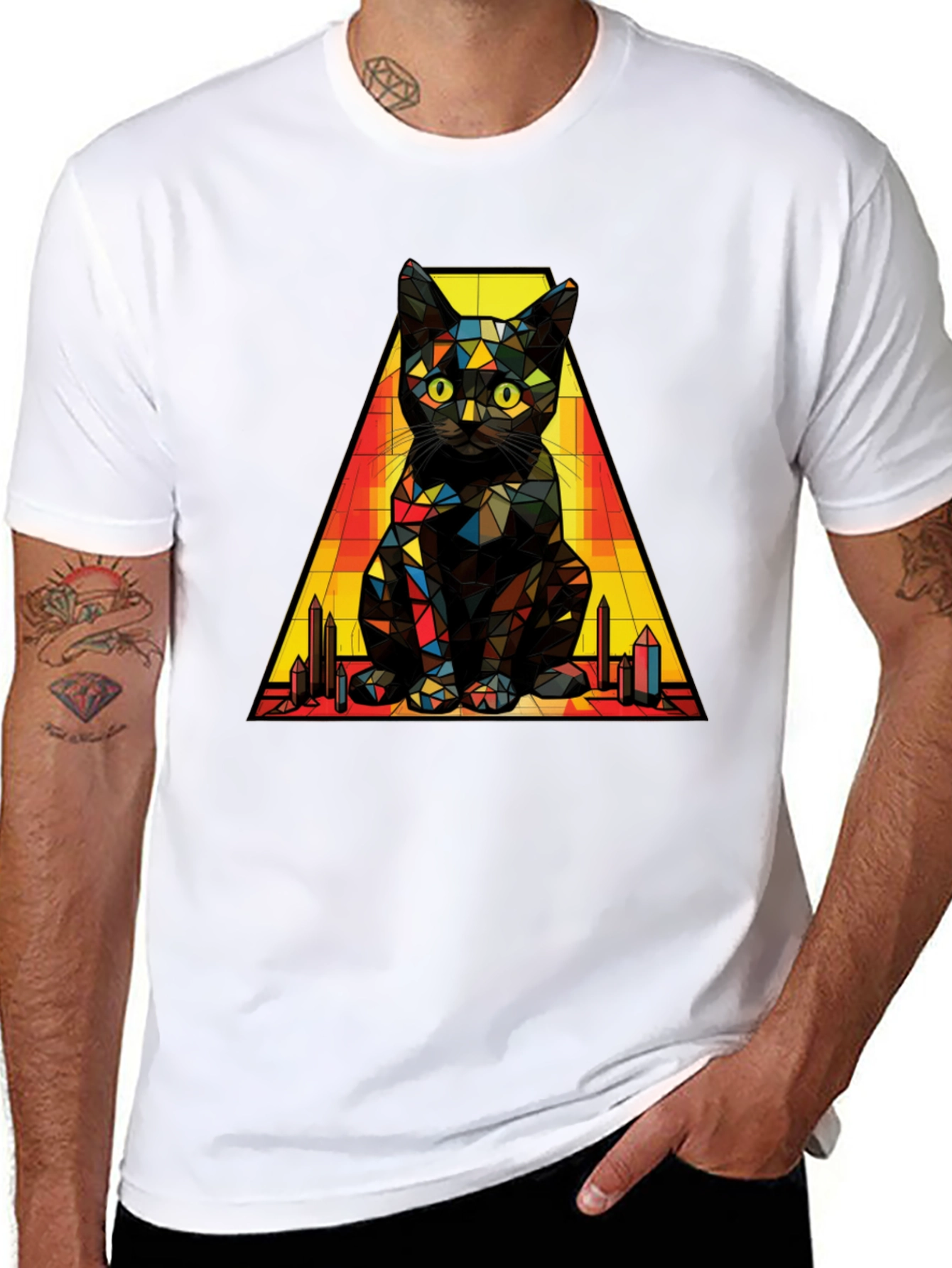 Geometric Cat T-Shirt: Modern Artistic Feline Tee