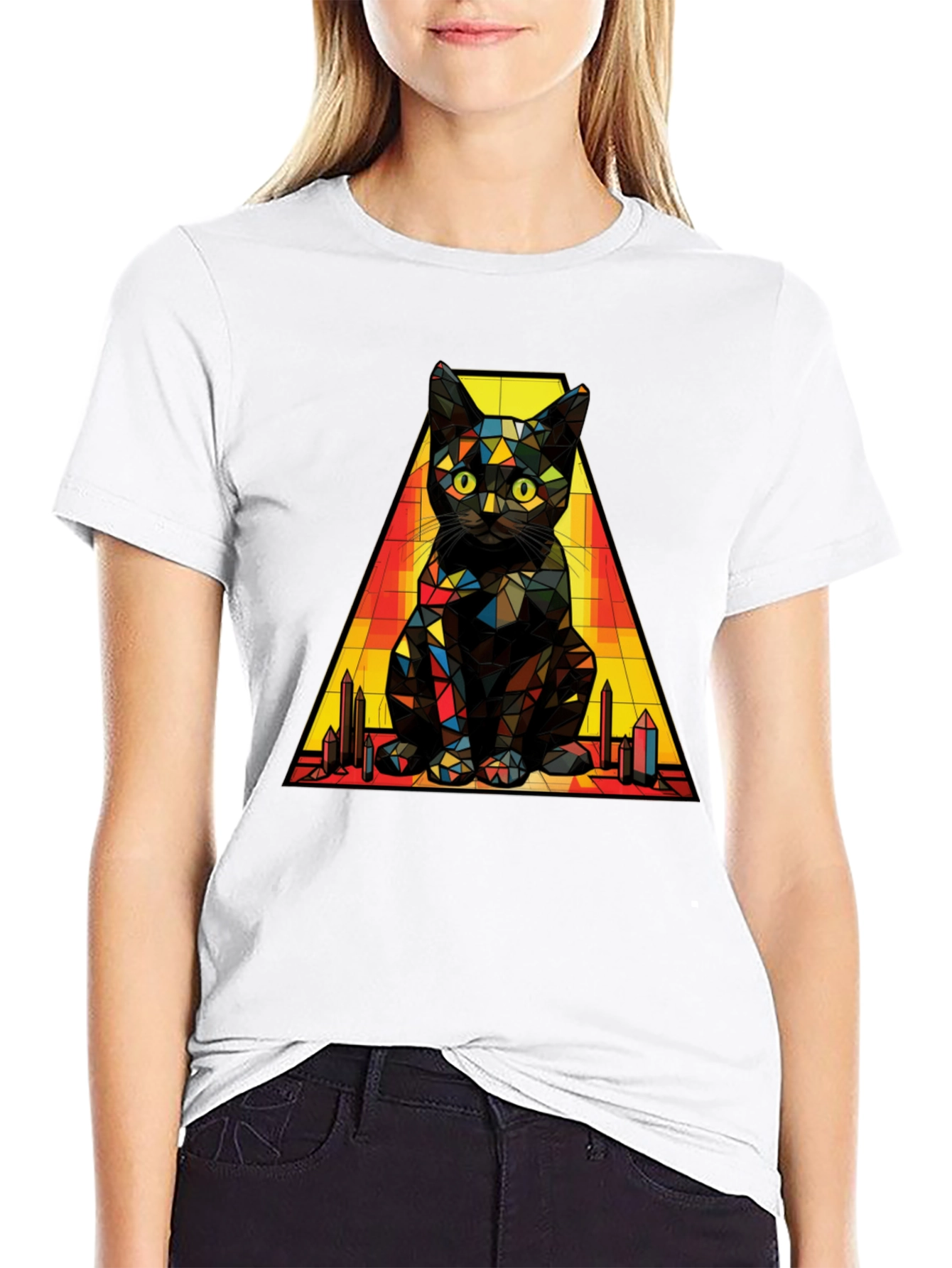 Geometric Cat T-Shirt: Modern Artistic Feline Tee