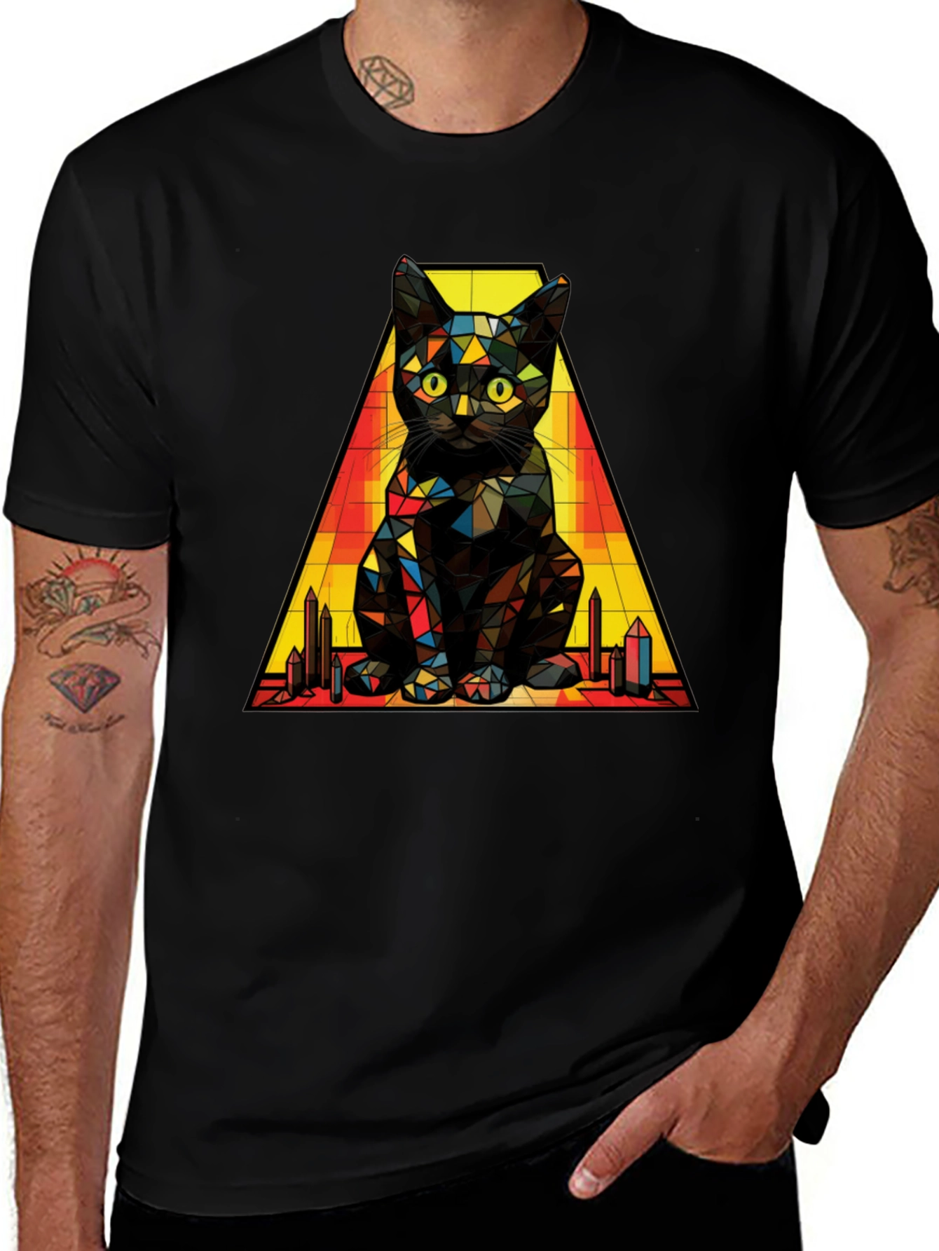 Geometric Cat T-Shirt: Modern Artistic Feline Tee