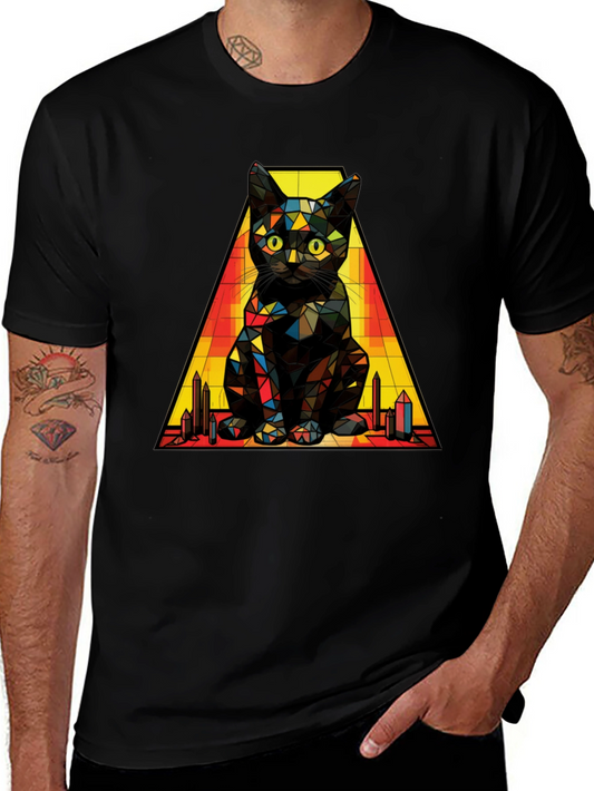 Geometric Cat T-Shirt: Modern Artistic Feline Tee