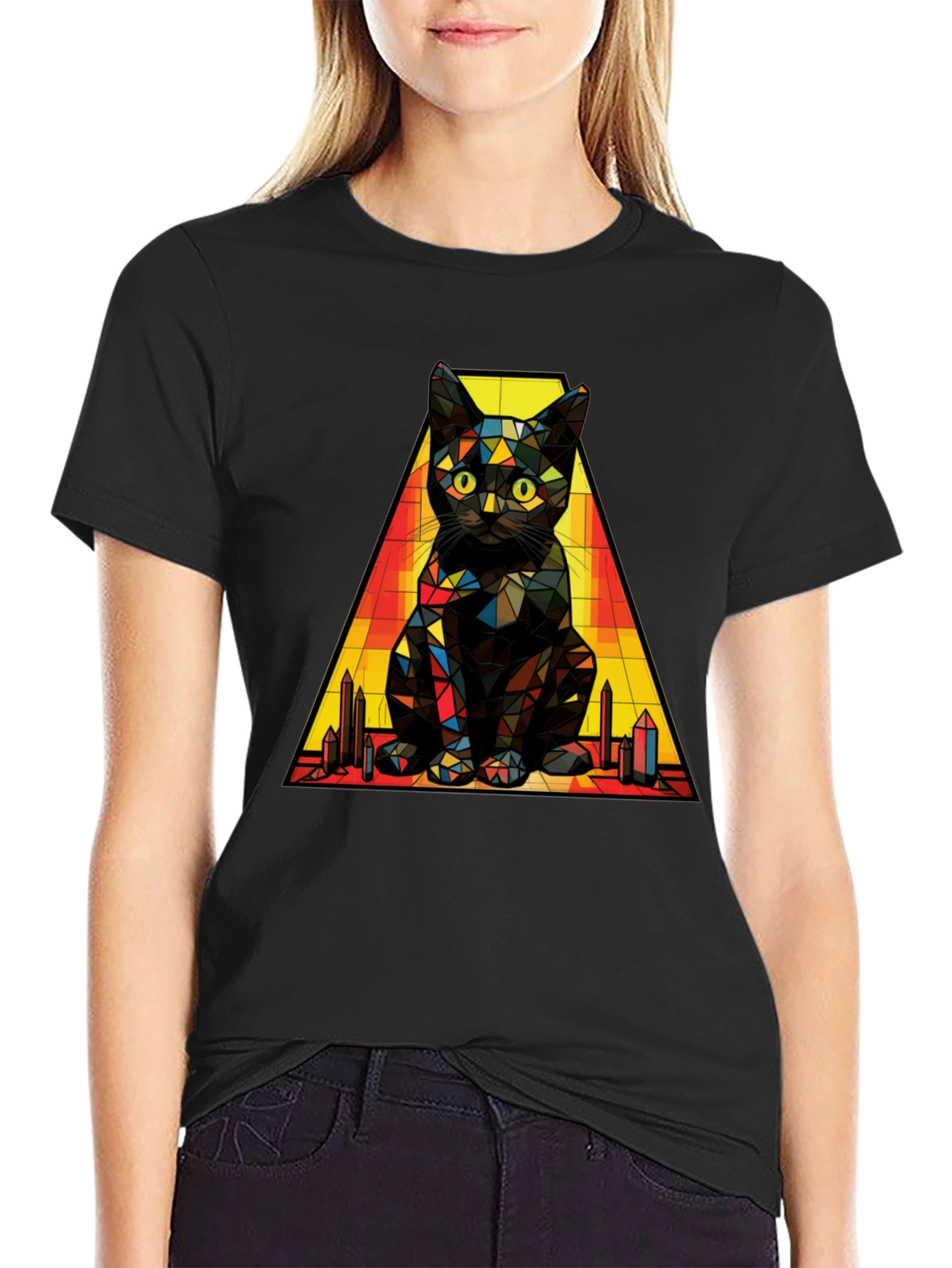 Geometric Cat T-Shirt: Modern Artistic Feline Tee