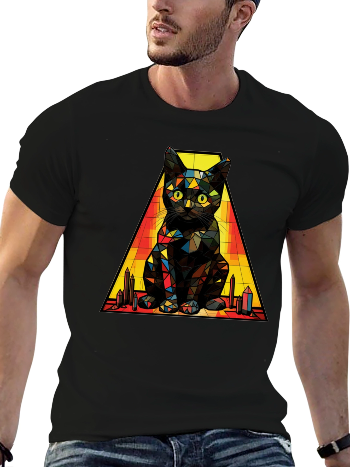 Geometric Cat T-Shirt: Modern Artistic Feline Tee