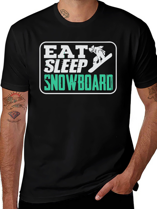 Eat Sleep Snowboard Graphic Tee - Black Casual T-Shirt