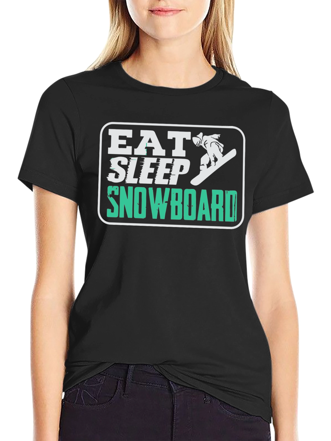 Eat Sleep Snowboard Graphic Tee - Black Casual T-Shirt
