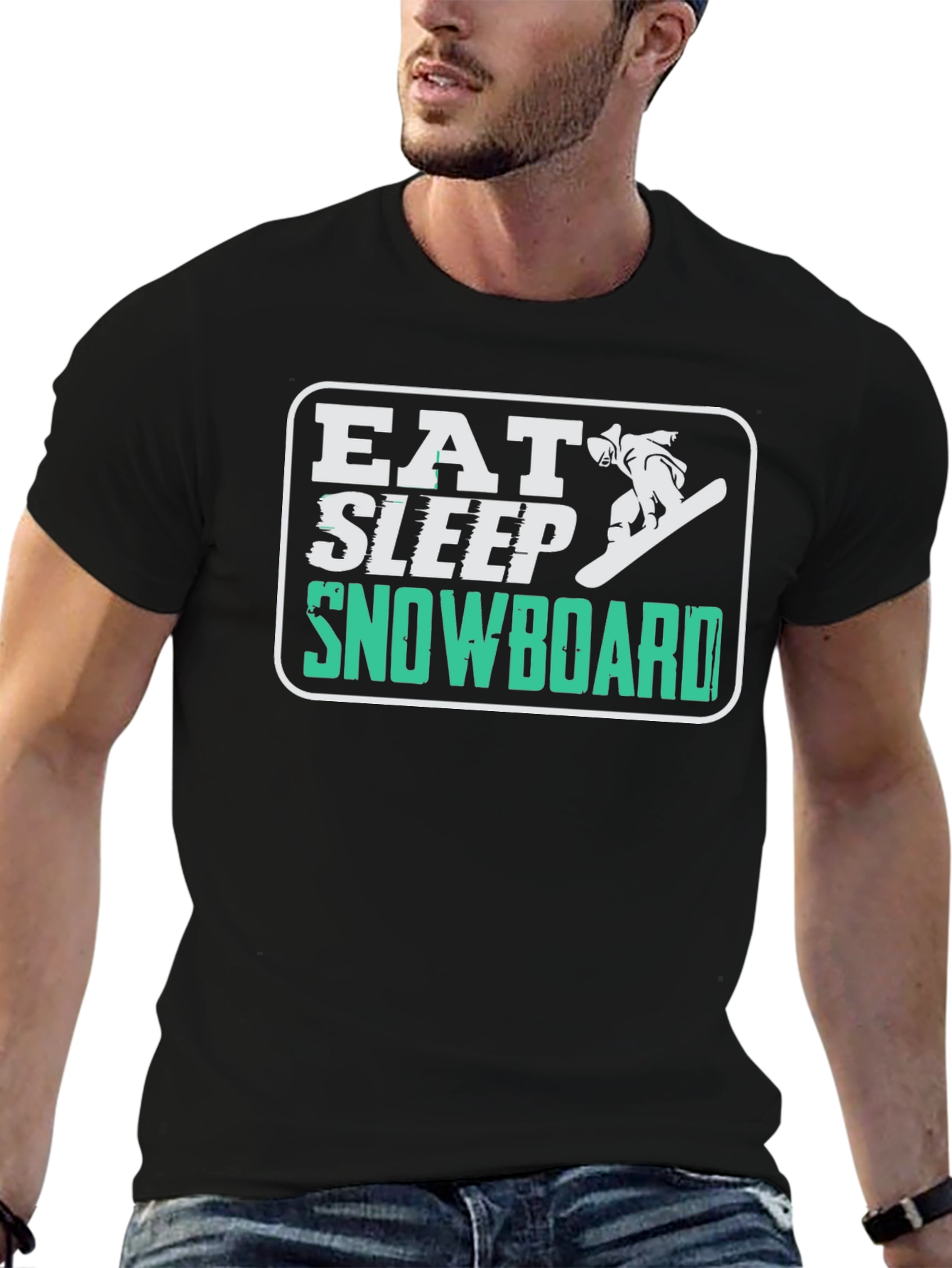 Eat Sleep Snowboard Graphic Tee - Black Casual T-Shirt