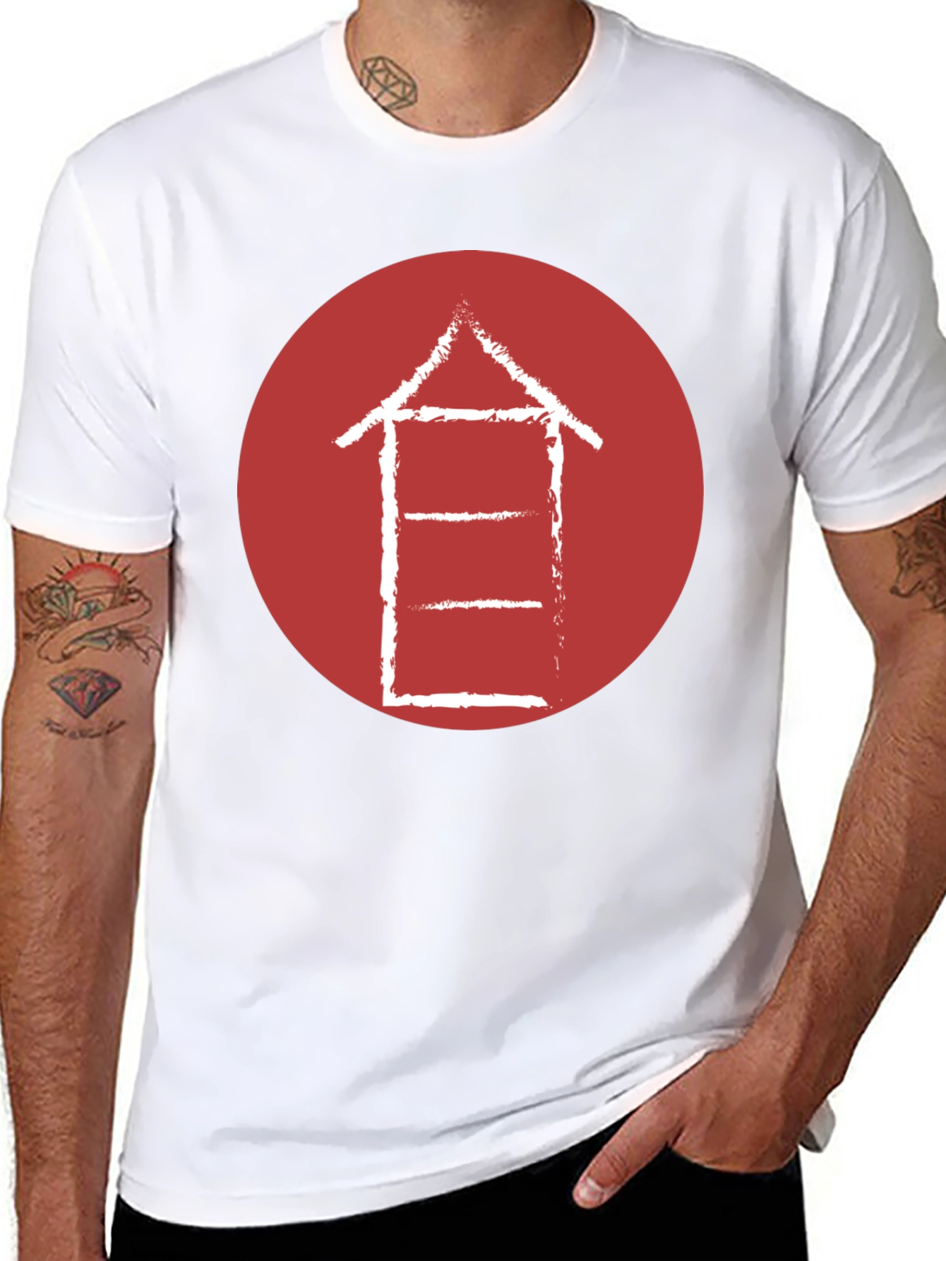 Abstract Graphic Tee - Red Circle on Black