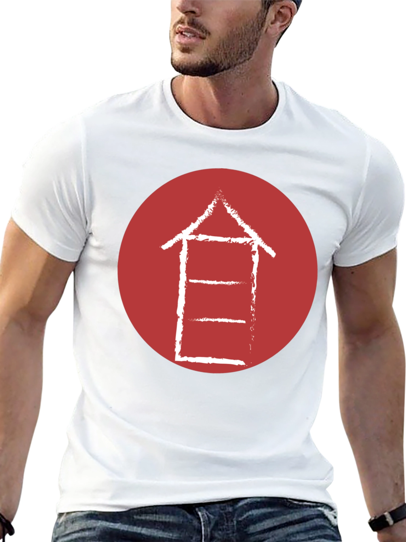 Abstract Graphic Tee - Red Circle on Black