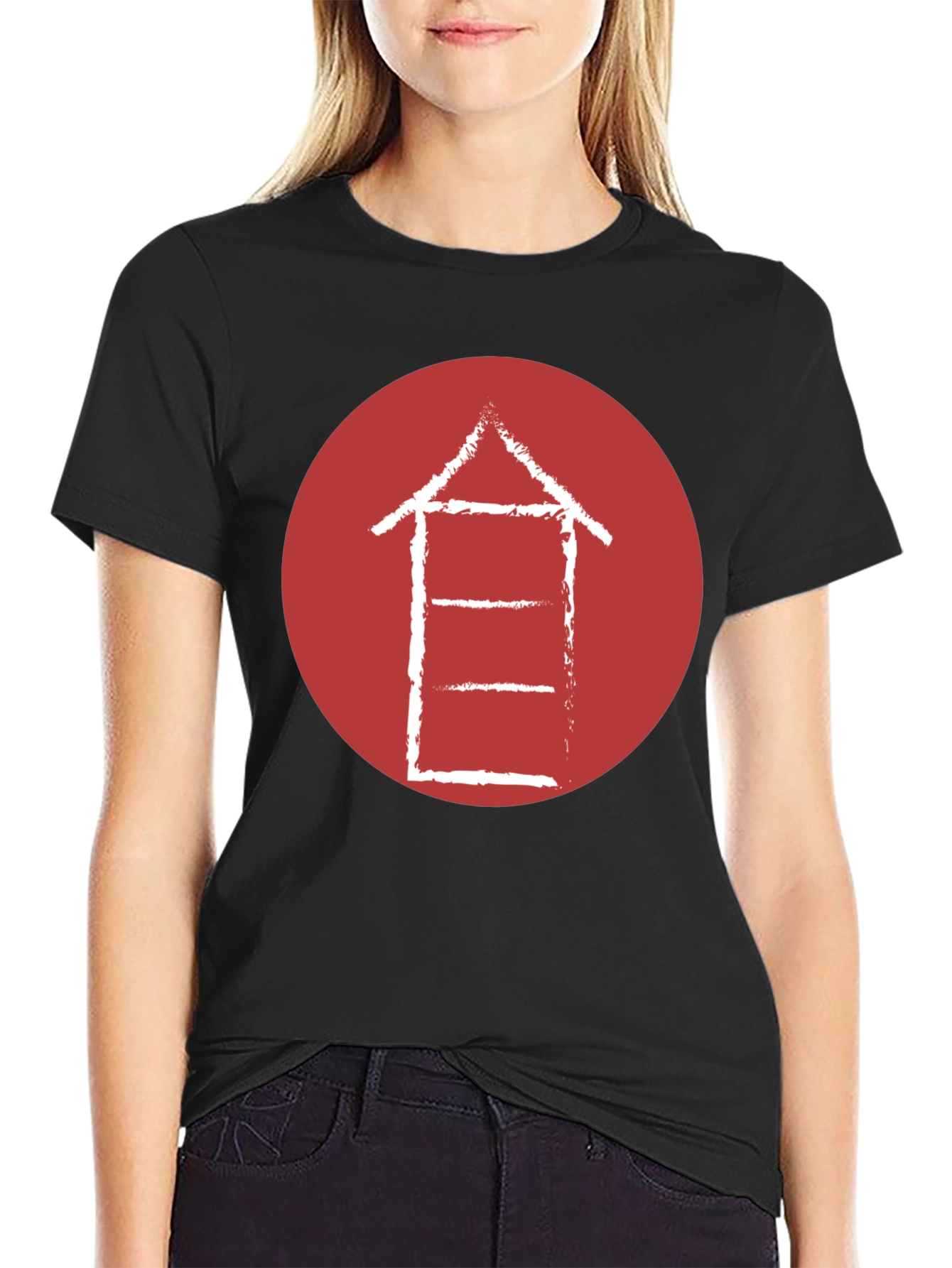 Abstract Graphic Tee - Red Circle on Black