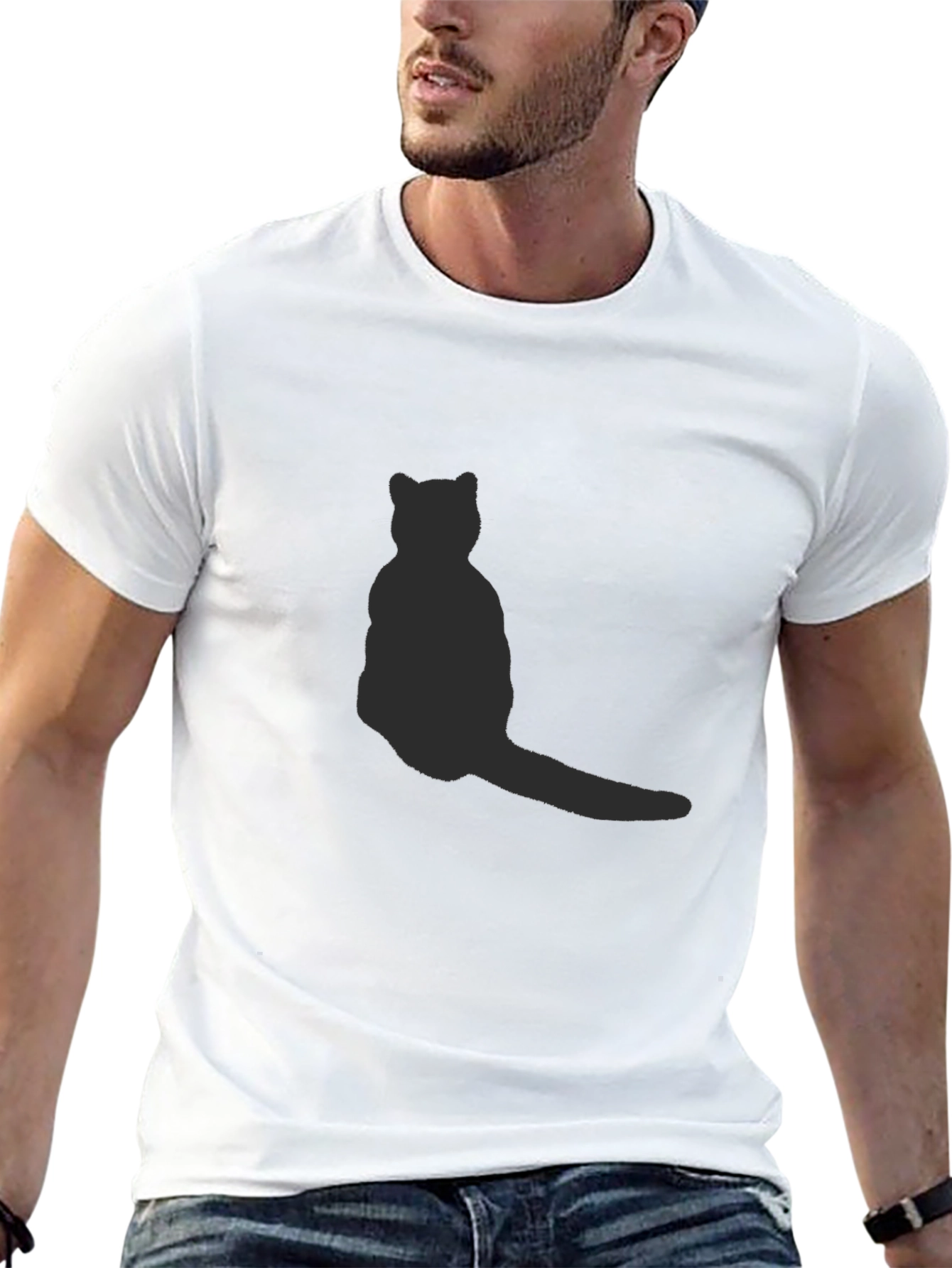 Mens Black T-Shirt with Cat Silhouette