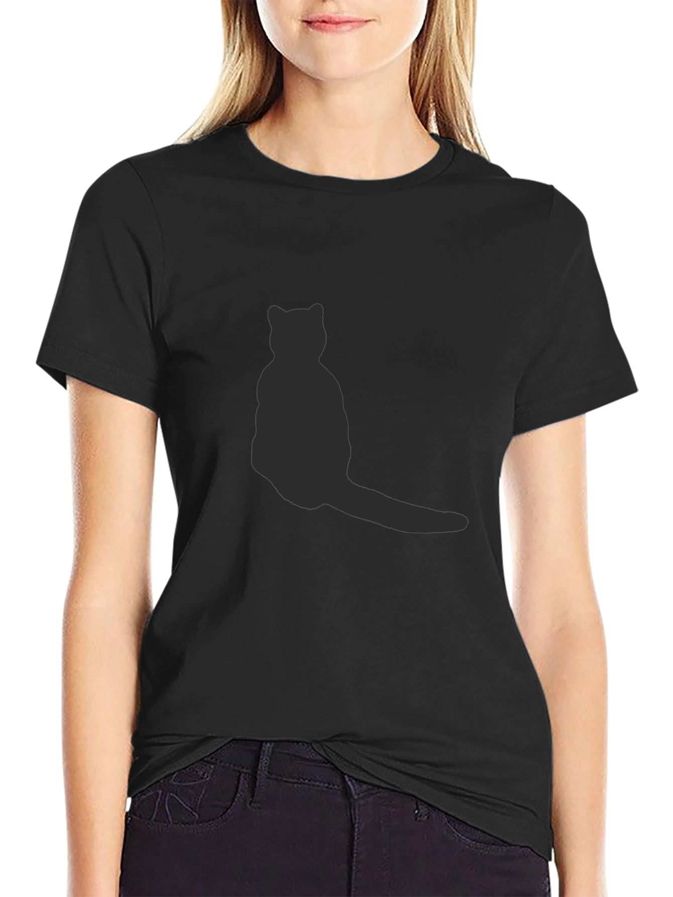 Mens Black T-Shirt with Cat Silhouette