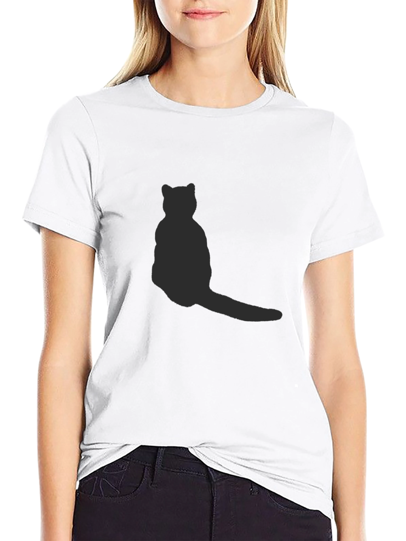Mens Black T-Shirt with Cat Silhouette