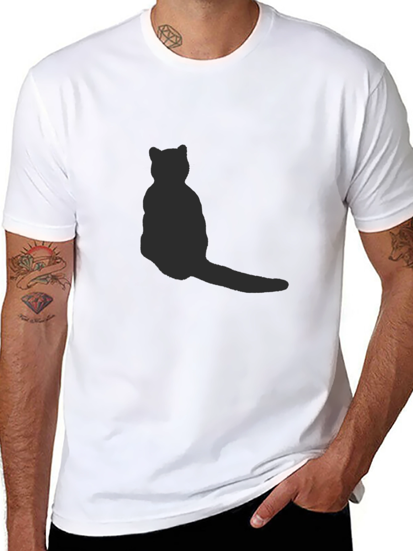 Mens Black T-Shirt with Cat Silhouette