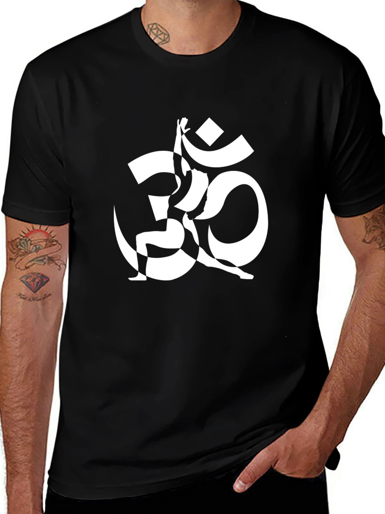 Black Tee with Om Symbol Graphic