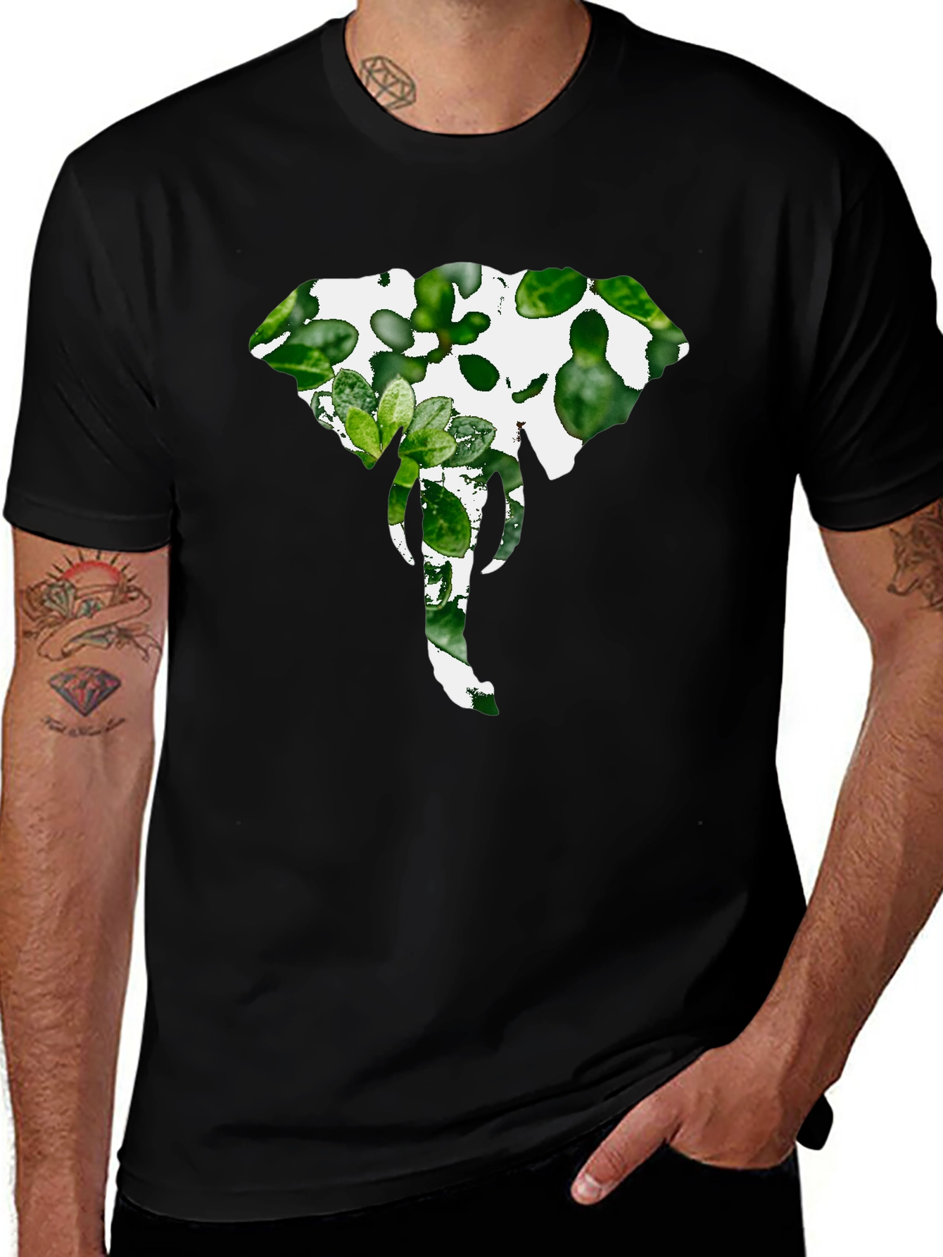 Elephant Plant Graphic Tee - Stylish Black Shirt