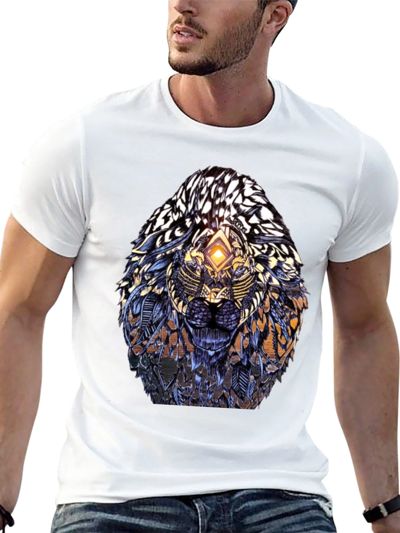 Abstract Lion Head Graphic Print T-Shirt