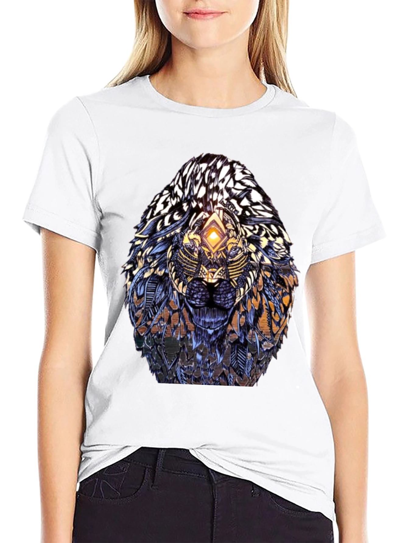 Abstract Lion Head Graphic Print T-Shirt