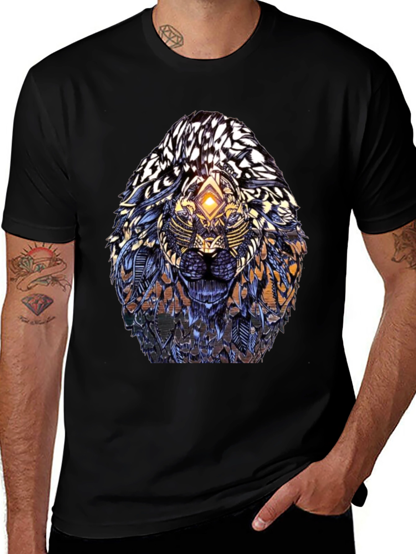 Abstract Lion Head Graphic Print T-Shirt
