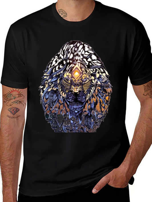 Abstract Lion Head Graphic Print T-Shirt